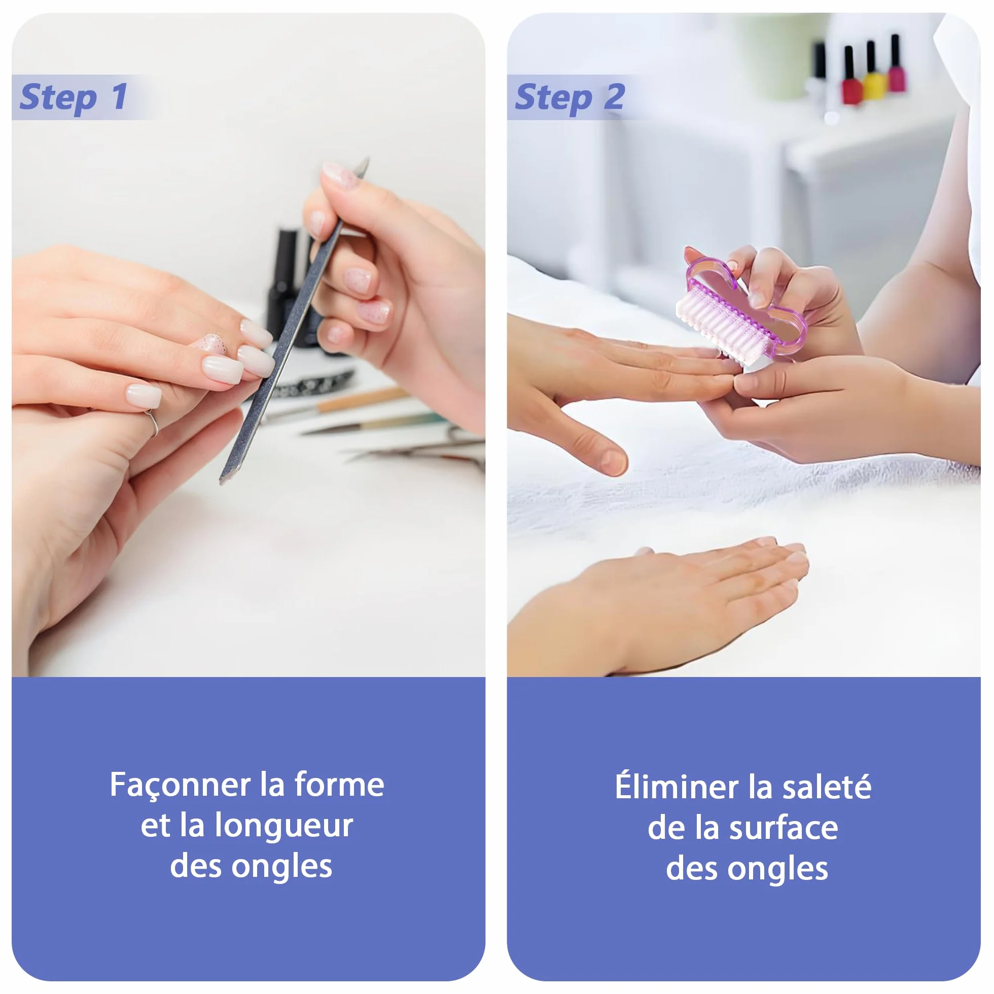 Set de 4 Brosses à Ongles à Manche, Brosse de Nettoyage pour Manucure et Soins des Ongles