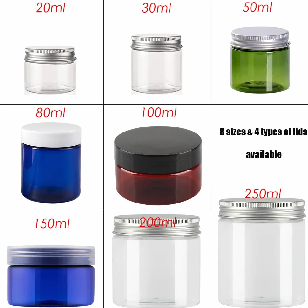 Pots Cosmétique Plastique Transparent 150 ml avec Couvercle Noir 6 Spatules