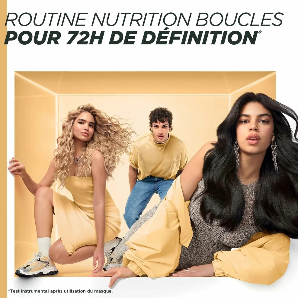 Garnier Fructis Hair Food Masque Nutrition Boucles Beurre Cacao Vegan 97% Naturelle Cheveux Bouclés Frisés 320 ml