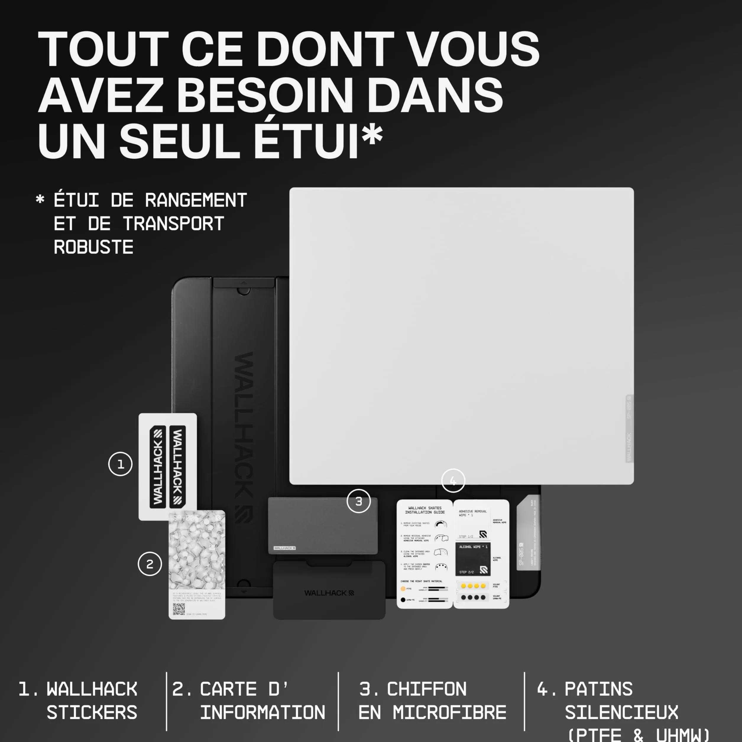 Wallhack SP-005 Tapis de Souris Gaming en Verre Grand Format Esports Verre Trempé Glide Fluide Faible Friction Portable avec Étui Blanc