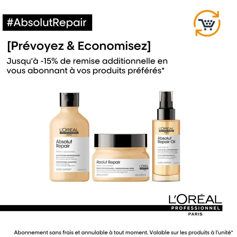 L'OREAL PROFESSIONNEL Absolut Repair Golden Restructuration Instantanée Cheveux Secs & Abîmés 7x Plus de Brillance
