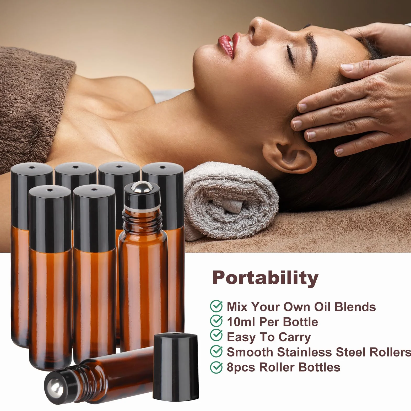 Flacon Roll On Vide en Verre 10ml 4Pcs avec Billes en Acier Inoxydable pour Huiles Essentielles et Parfums