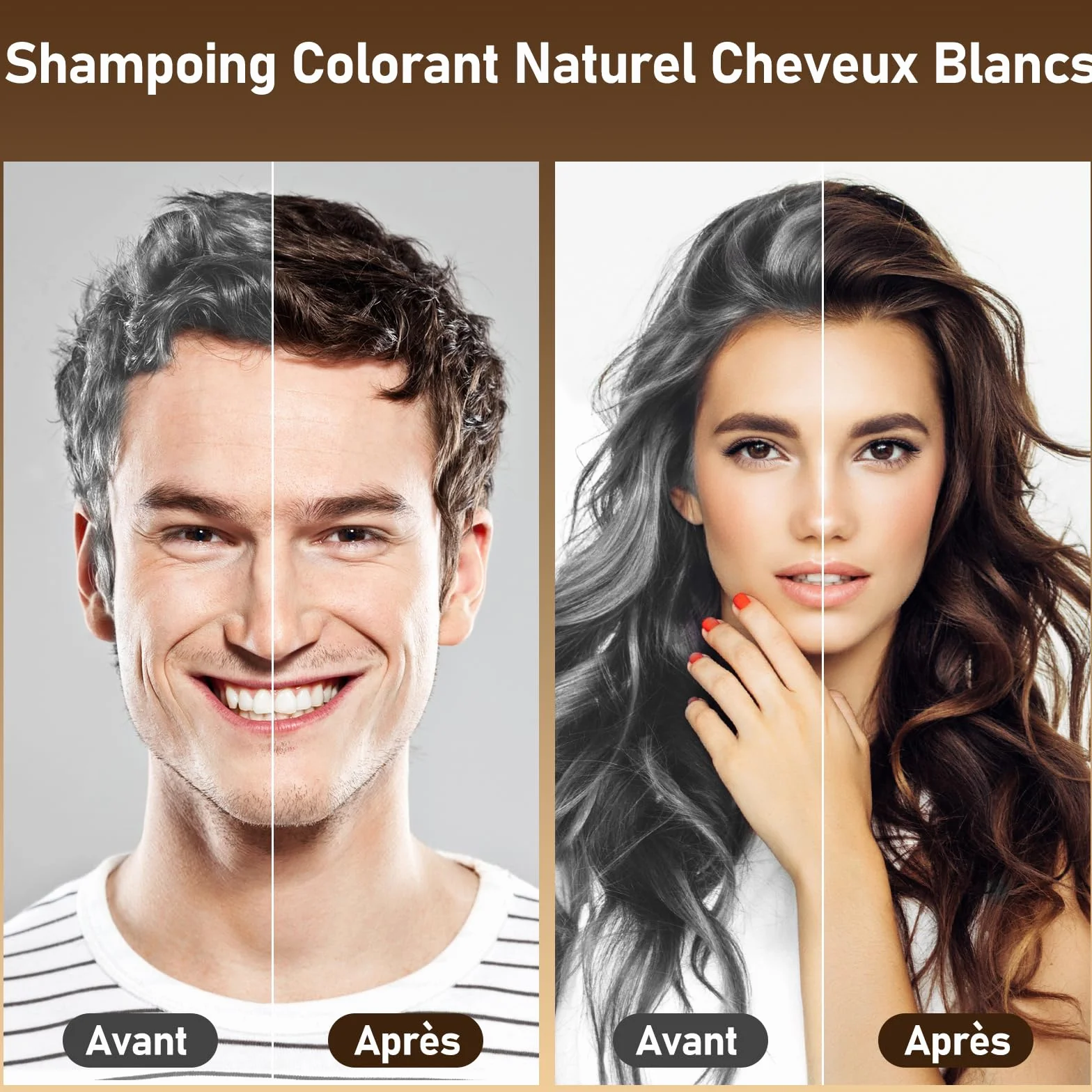 Shampoing Colorant Chatain Foncé 500ml, Shampooing Teinture Cheveux Blancs, Dark Brown Hair Dye Shampoo 3 in 1