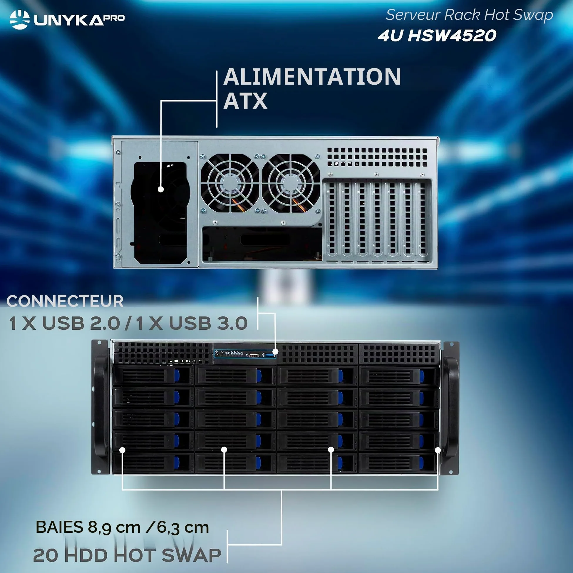 UNYKAch 4U HSW4520 Serveur Rack, Hot Swap Caisse Rack