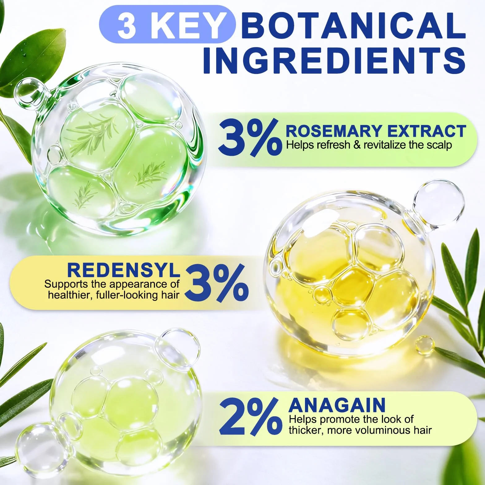 Huile et sérum de croissance capillaire au romarin 3%, Redensyl 3%, Anagain 2% - 30 ml