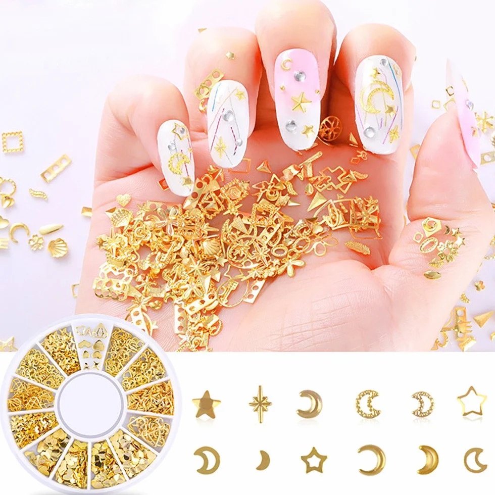 Breloques pour Ongles Dorées Mélangées - Strass Étincelants, Paillettes, Stud Rivets - Accessoires Beauté Ongles