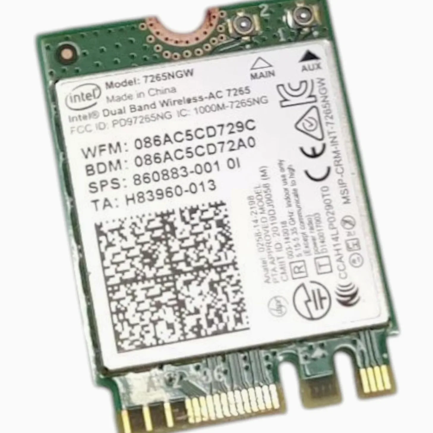 Intel Dual Band Wireless-AC 7265 802.11ac, bi-Bande, 2x2 Wi-FI + Bluetooth 4.0 - (7265NGW)