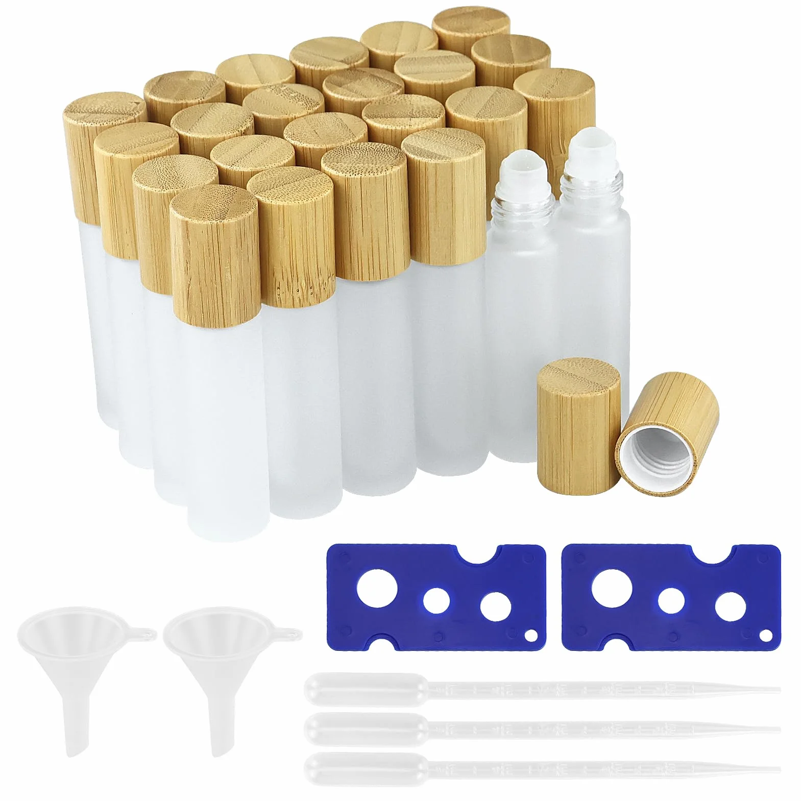 Bouteilles roll-on vides 10 ml verre transparent rouleau acier inoxydable bouchon bambou huile essentielle