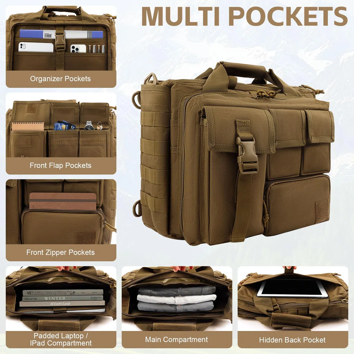 GES Multifonction Mens Outdoor Tactique en Nylon pour Ordinateur Portable épaule Messenger Bag Porte-Documents Sacs à Main Assez Grand pour 15.6" Ordinateur Portable/Appareil Photo