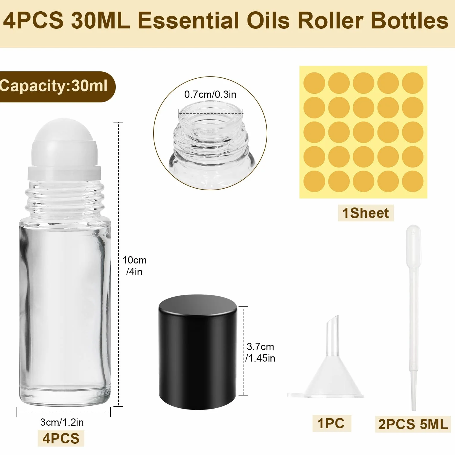 Flacons Roll on Vide en Verre 30ml avec Compte-gouttes pour Huiles Essentielles, Aromathérapie et Parfum