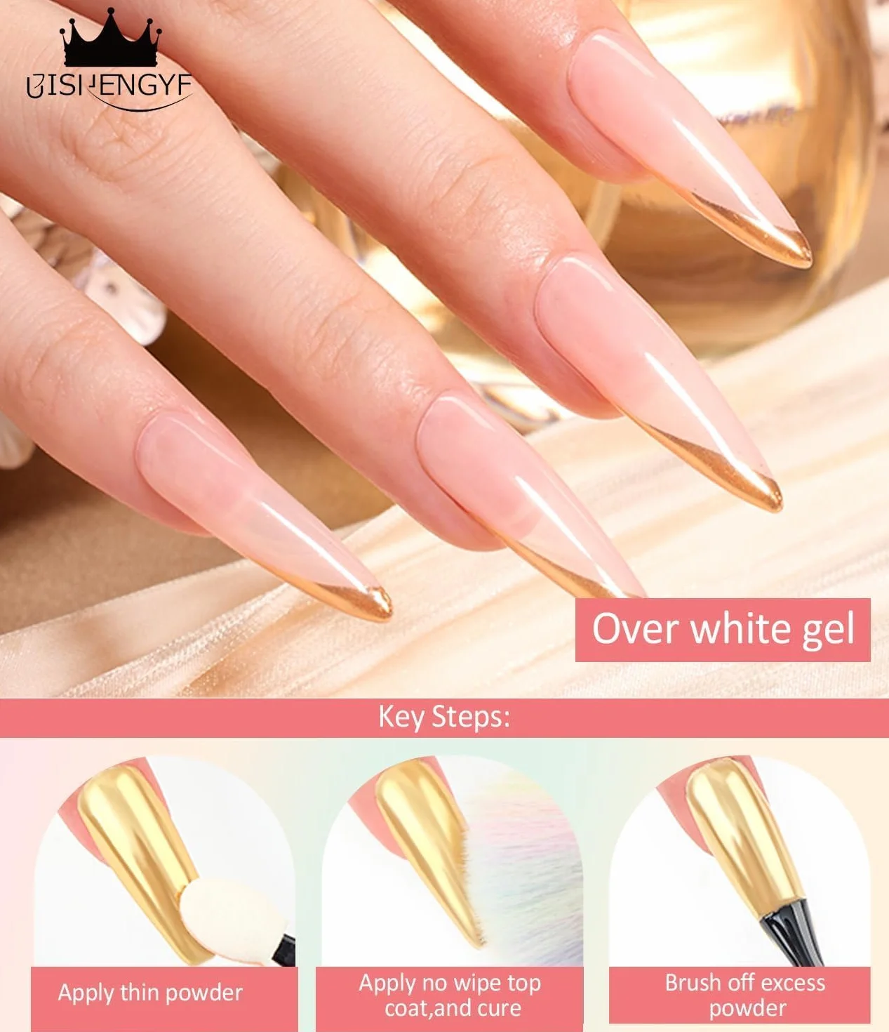 Poudre Holographique Métal Vernis Gel Chrome Ongles Super Miroir Effet Doré Iridescence Aurore Nacrée Pigment Nail Art
