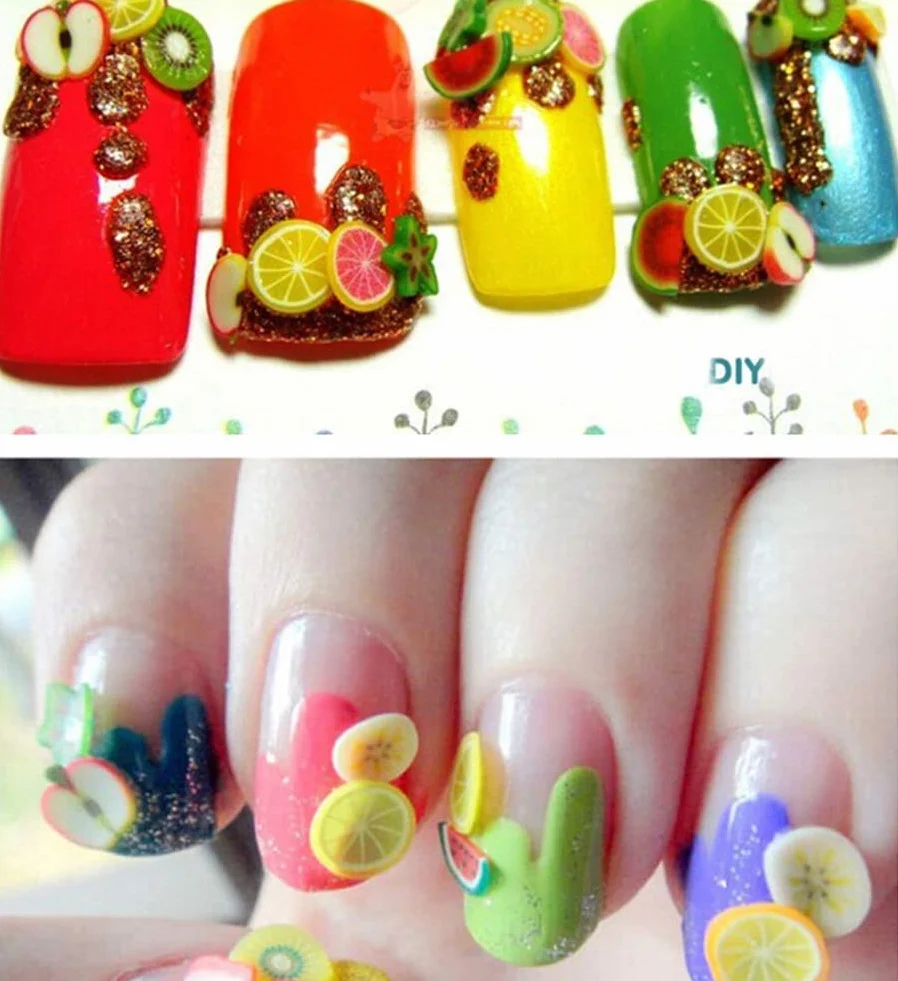 Fruit Slice Nail Art Tips Mignon Doigt Ongles Fruits Frais Polymère Argile 12 Motifs