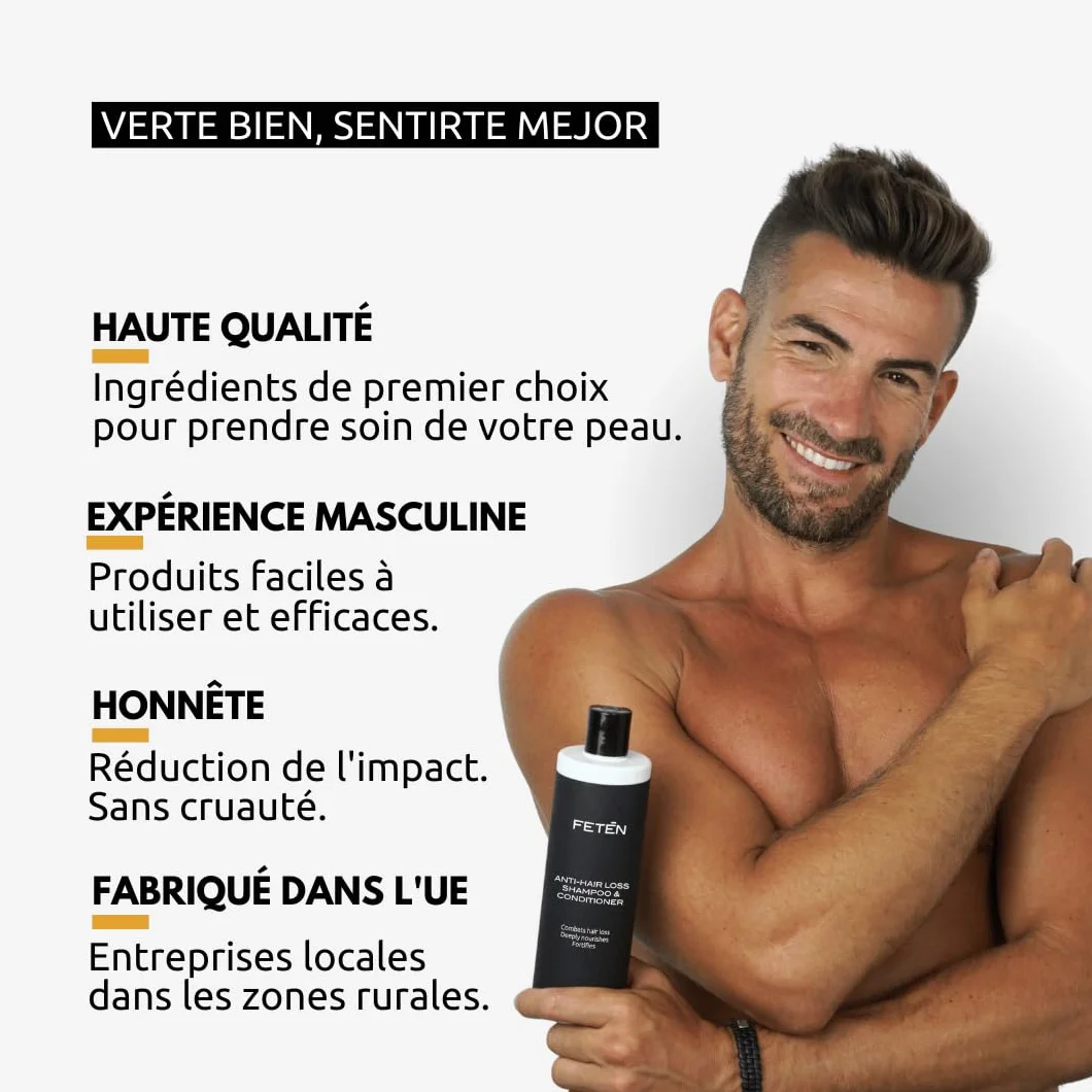 FETEN Shampooing Antichute Antipelliculaire Cheveux Homme 400ml Prévention Chute Volume Nutrition Repousse Fortifiant