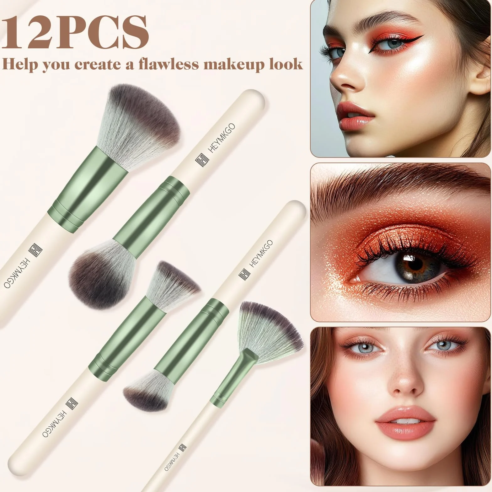 HEYMKGO Pinceaux Maquillages 12pcs Kit Synthetic Bristles Foundation Powder Concealers Blush Blending Lip Eyeshadow Eyebrow Highlighter