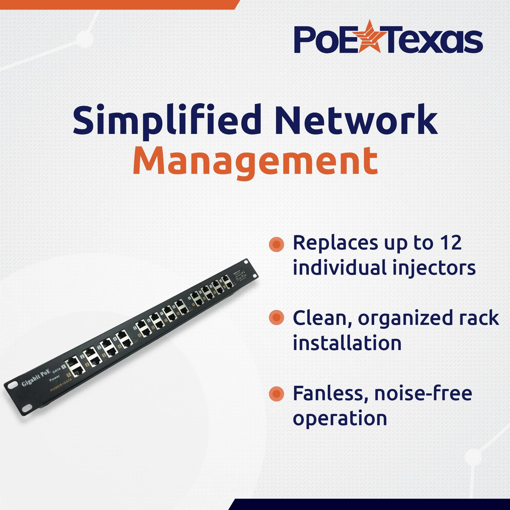 PoE Texas GPOE-12AB-48v60w | Injecteur Gigabit passif 12 ports d'alimentation par Ethernet PoE avec 48 V 60 W pour appareils 802.3af