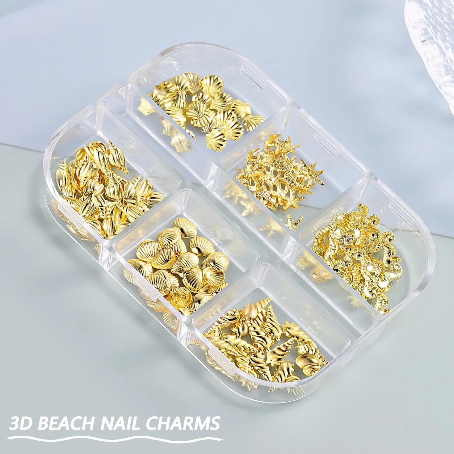 Breloques Nail Art Coquillage 6 Compartiments Thème Océan DIY Décoration