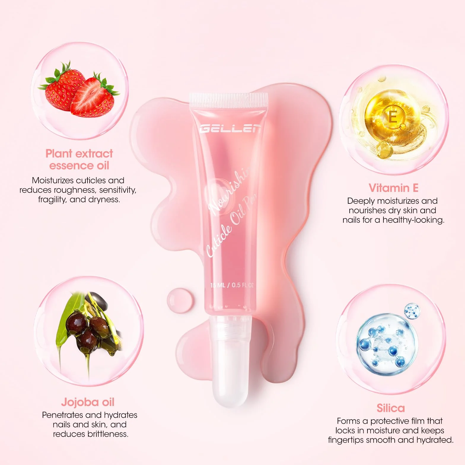 Huile Cuticules Ongles 15ML Avec Brosse Douce - Huile De Soin Ongle Nourrissante Riche En Huile de Jojoba et Vitamine E
