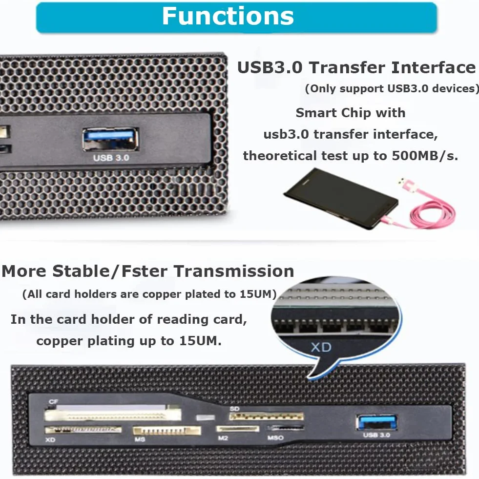 Lecteur de Carte Mémoire Interne USB 3.0 pour PC, 143 Modèles, M2 SD MS XD CF TF, Jusqu'à 64 Go