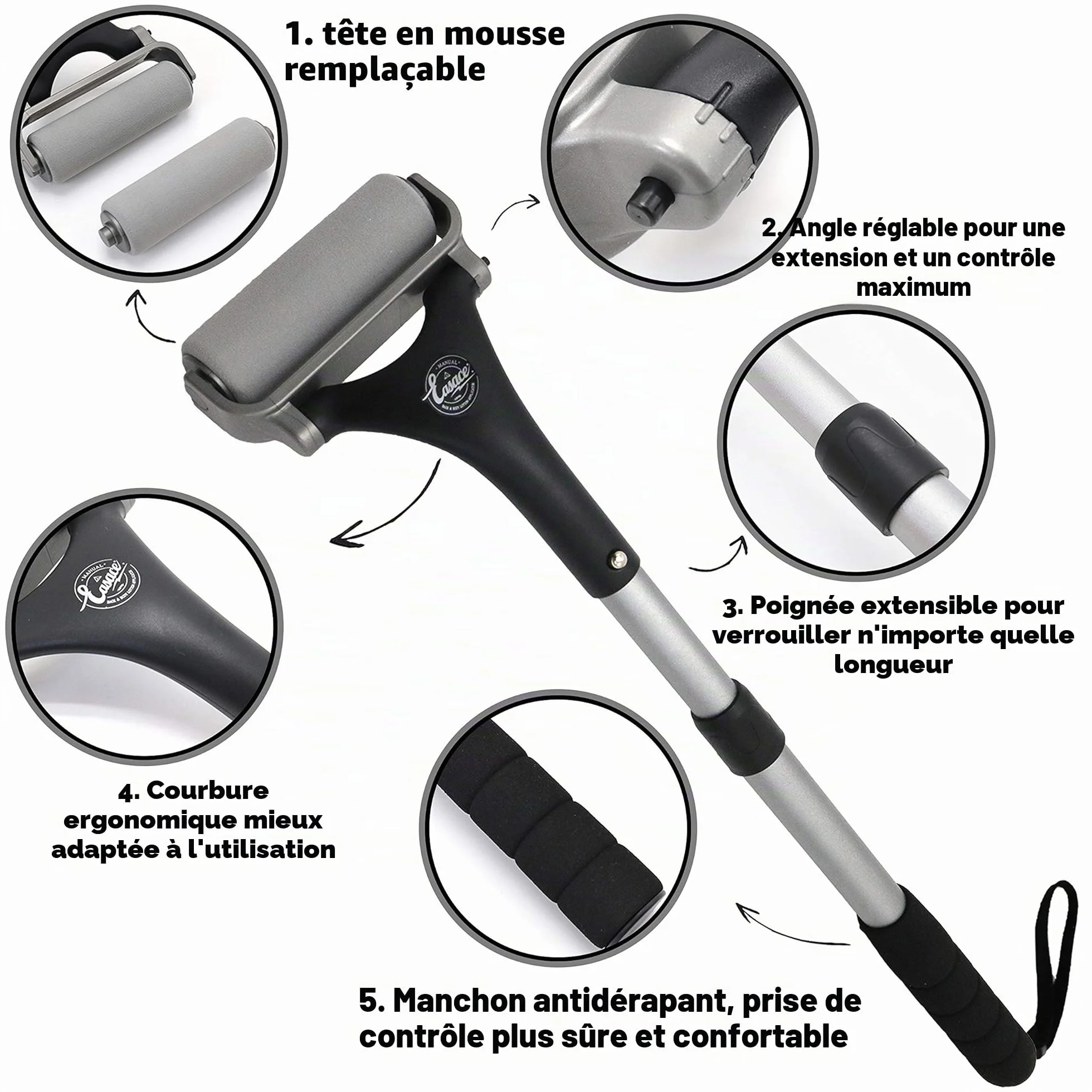 Easace Applicateur de lotion pour le dos et le corps, brosse de douche auto-application, argent