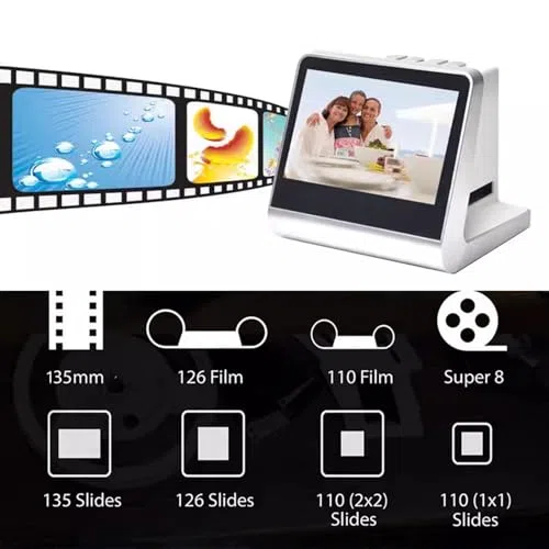 Scanner de film numérique, scanner de diapositives 22 MP avec écran LCD de 5 pouces, mémoire intégrée de 16 Go, convertit 135/110/126 diapositives négatives et monochromes en photos JPEG