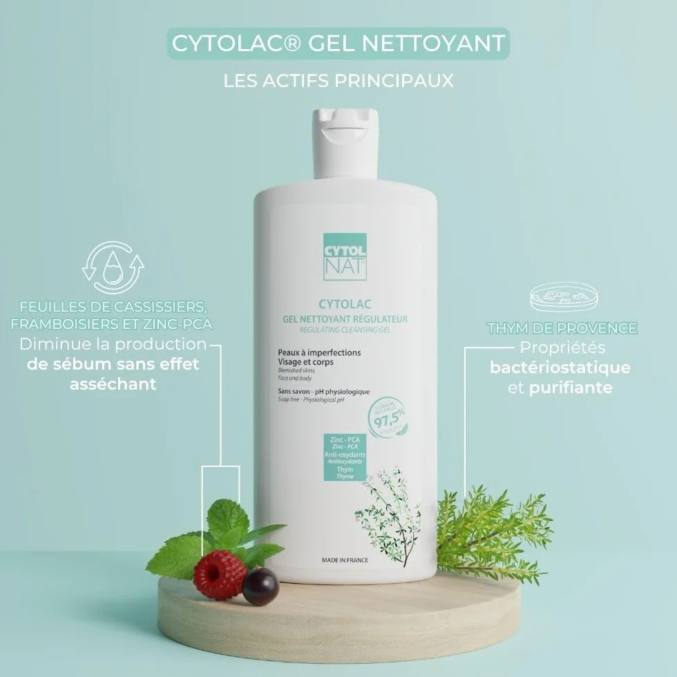 CYTOLNAT Cytolac Gel Nettoyant 250 ml - Nettoie en Douceur et Régule l’Excès de Sébum - Sans Savon - Peaux Sensibles, Mixtes à Grasses