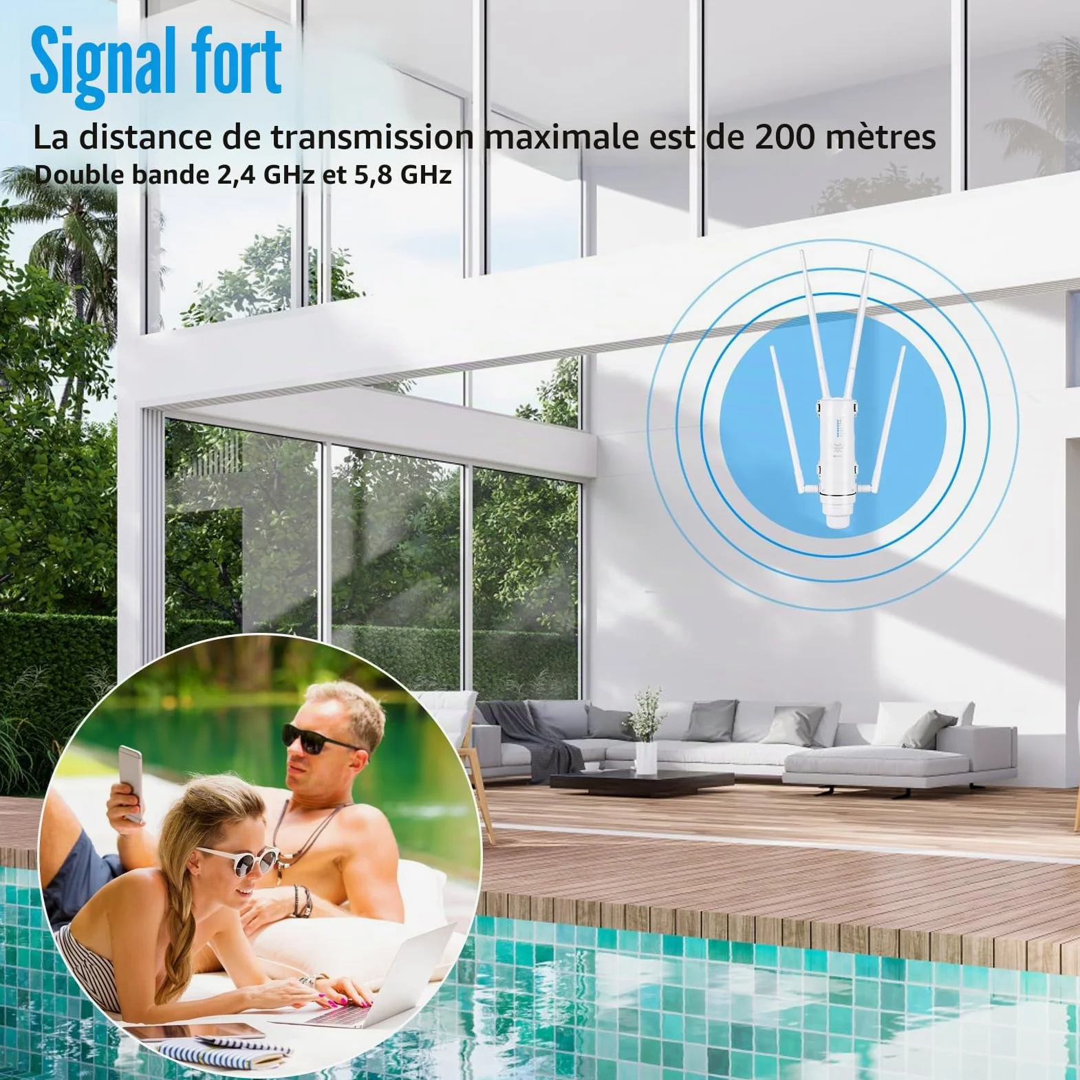 Répéteur WiFi Extérieur AC1200 Mesh IP65 PoE Double Bande 4 Modes | Antenne WiFi longue portée Amplificateur WiFi puissant Borne WiFi extérieure pour jardin garage terrasse caméra
