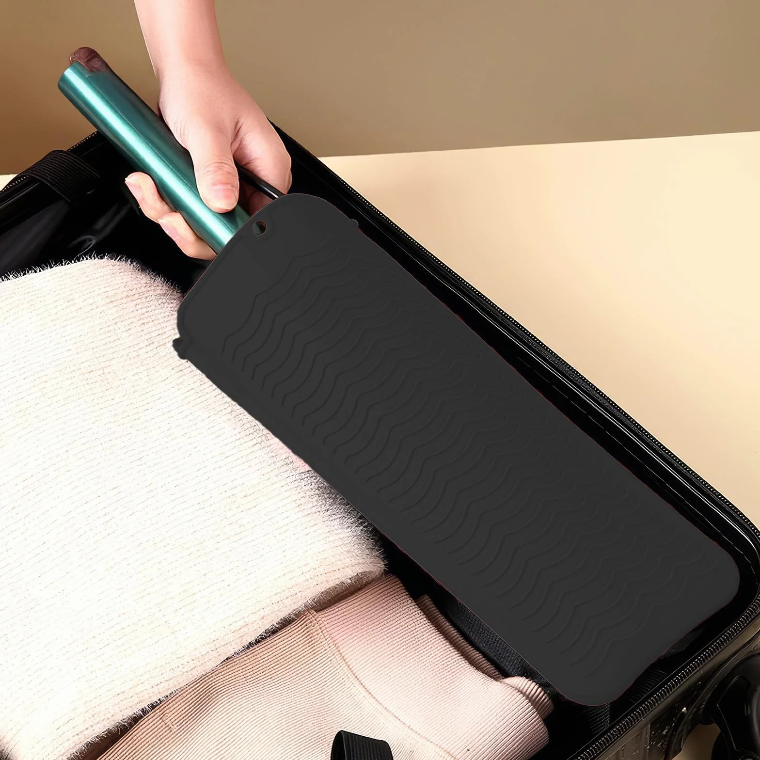 Gants Résistants à la Chaleur pour Fer à Friser avec Coussin d'Isolation Thermique en Silicone, Noir