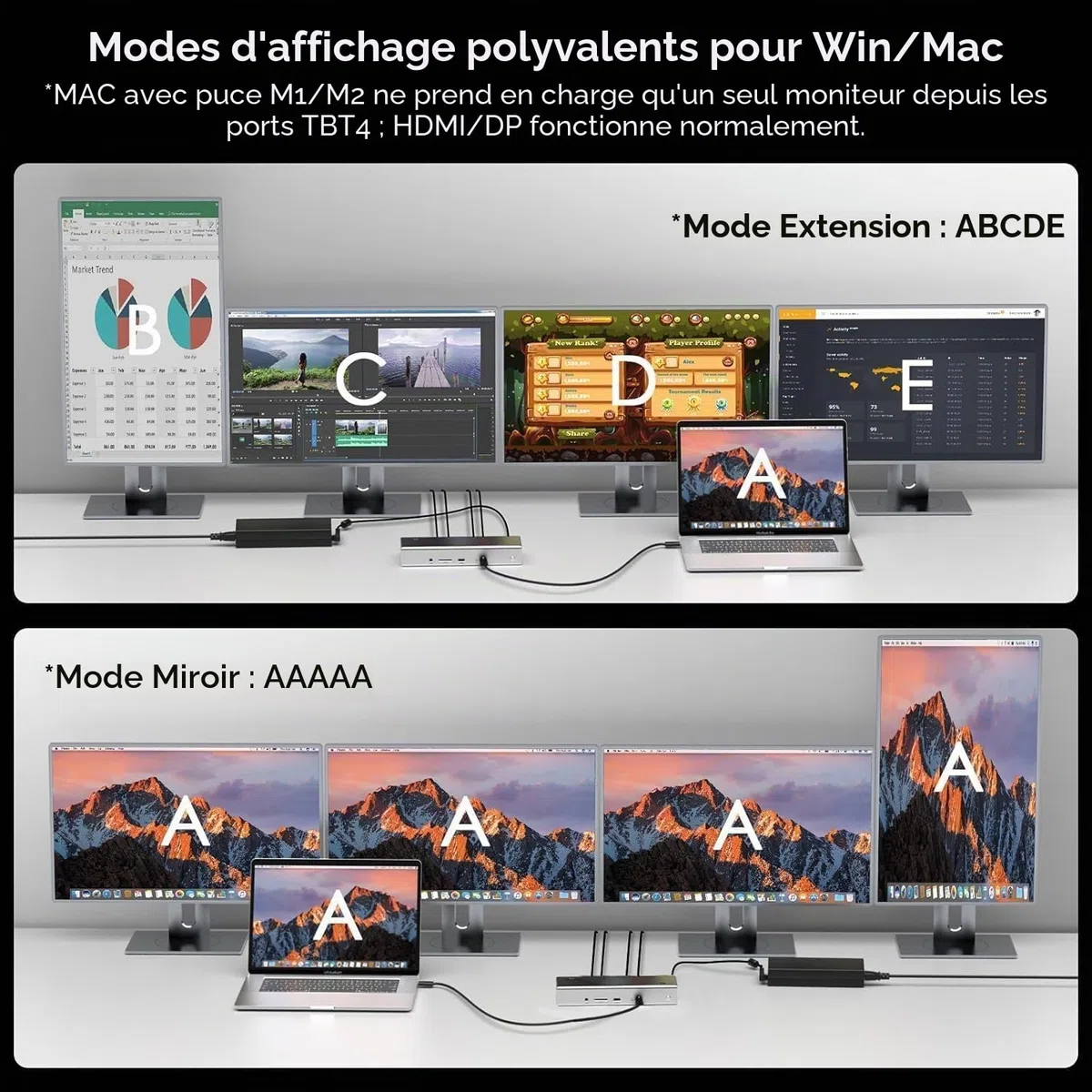 WAVLINK Thunderbolt 4 Dock 40Gbps, 96W PD, 8K/Quad 4K, pour Mac & Windows