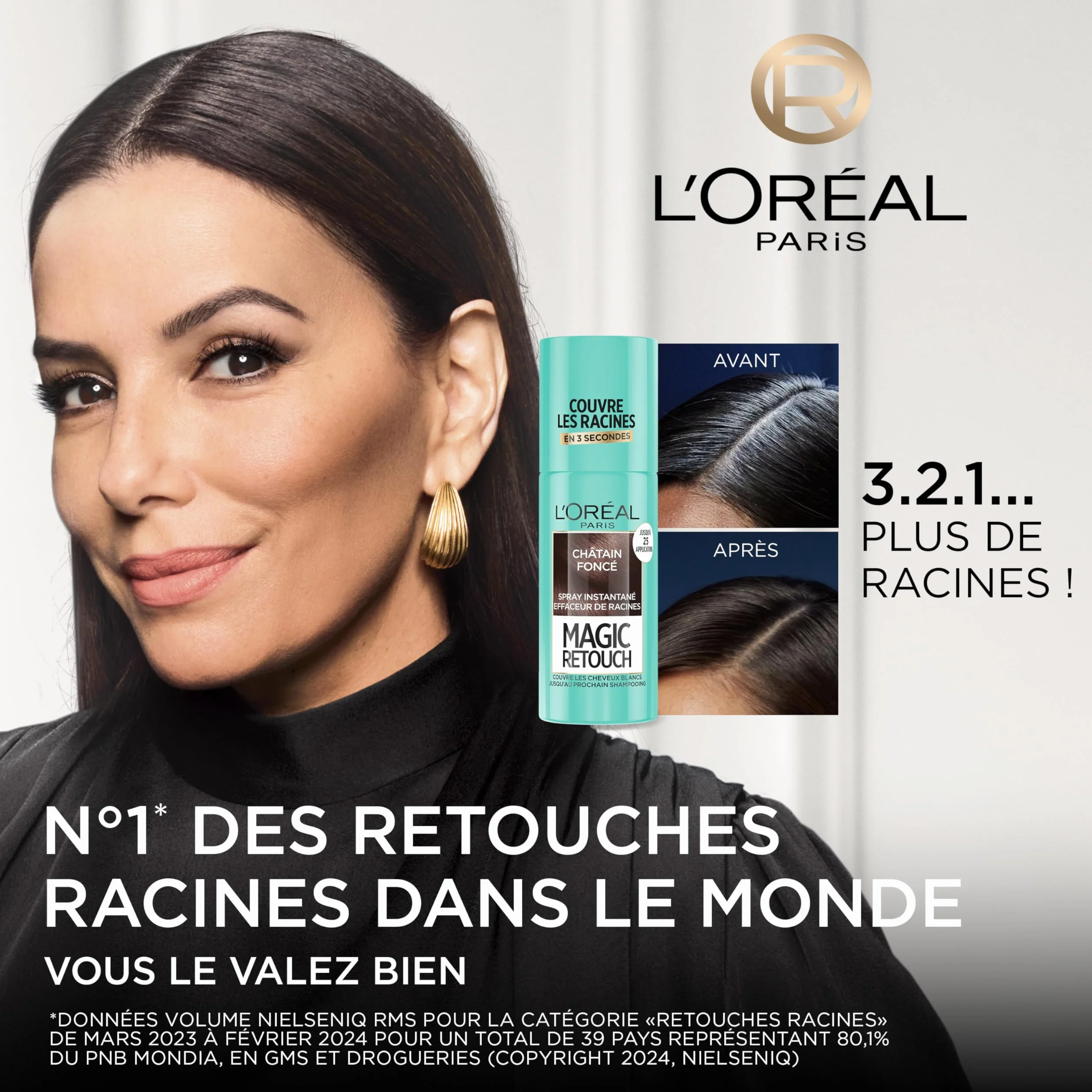 L’ORÉAL PARIS Magic Retouch Spray Instantané Correcteur de Racines & Cheveux Blancs, Châtain Foncé, 2x75ml