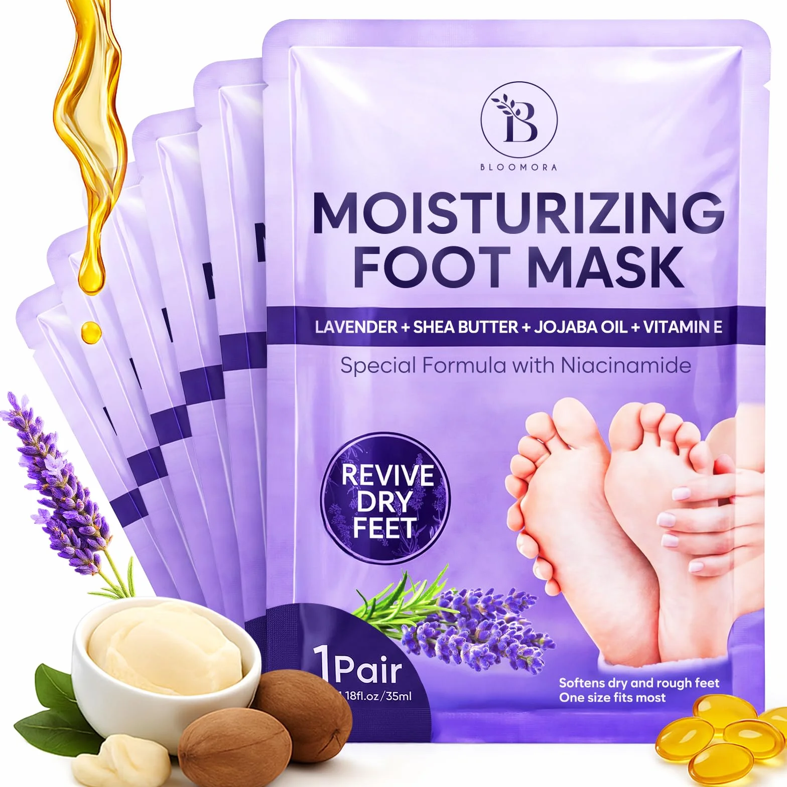 Masque Pieds Hydratant au Lavande, Beurre de Karité, Huile de Jojoba, Vitamine E – Soin pour Pieds Très Secs