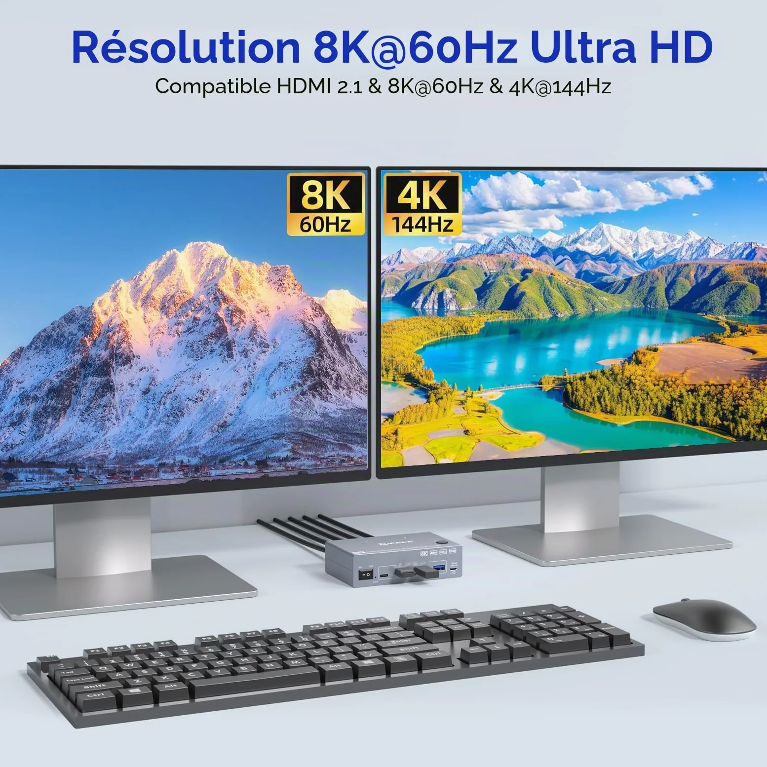 USB 3.0 HDMI KVM Switch 2 PC 2 Moniteur mit EDID, 8K@60Hz & 4K@144Hz, Dual Monitor KVM Switch Partage 4 USB 3.0 Ports Souris, Clavier, Wired Remote(8K HD 2 in 2 out KVM)