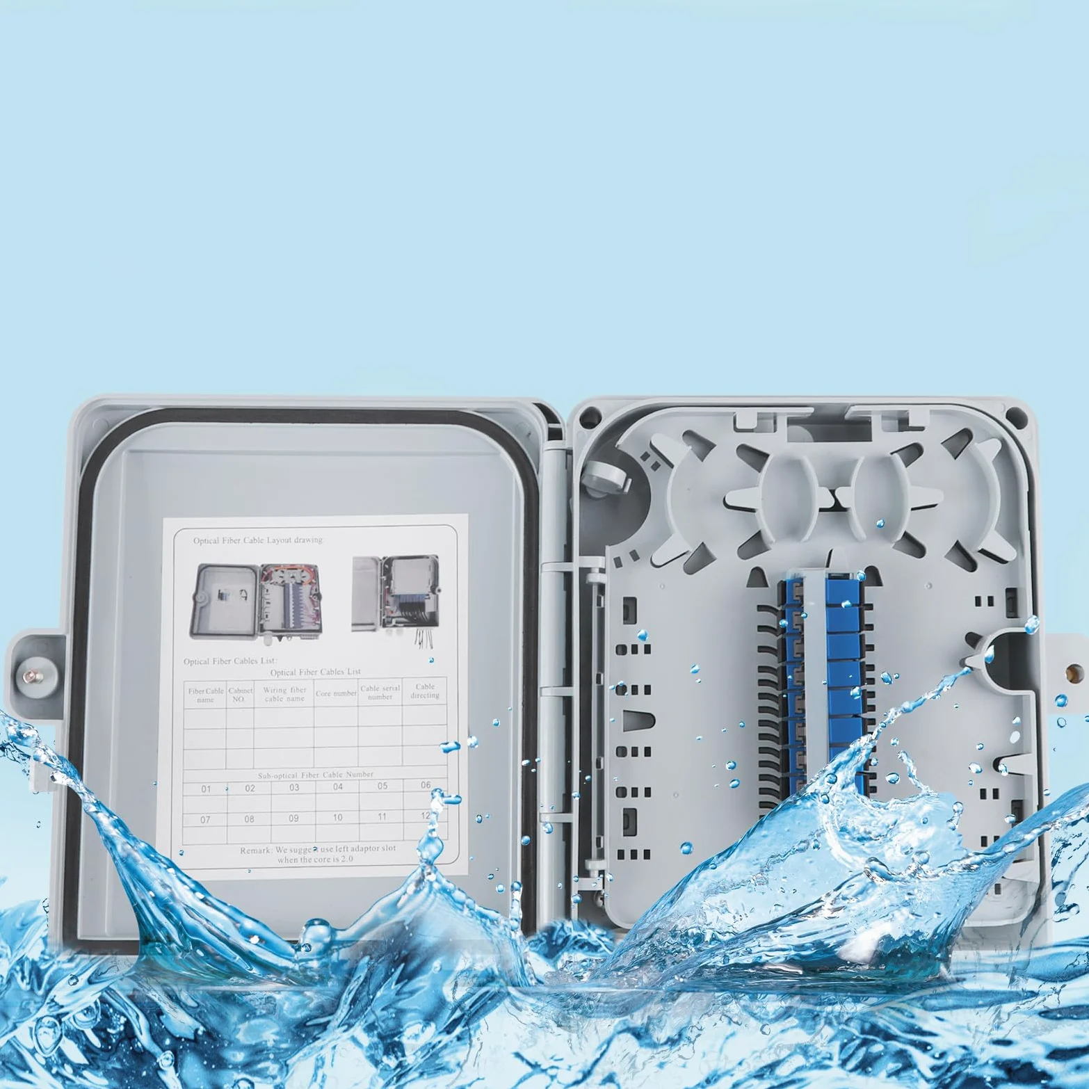 Boîte de distribution de fibre optique 12 cœurs, boîte de distribution de fibre FTTH à 12 ports - Boîte de jonction de bornes à fibre optique avec coupleur de câble en fibre SC