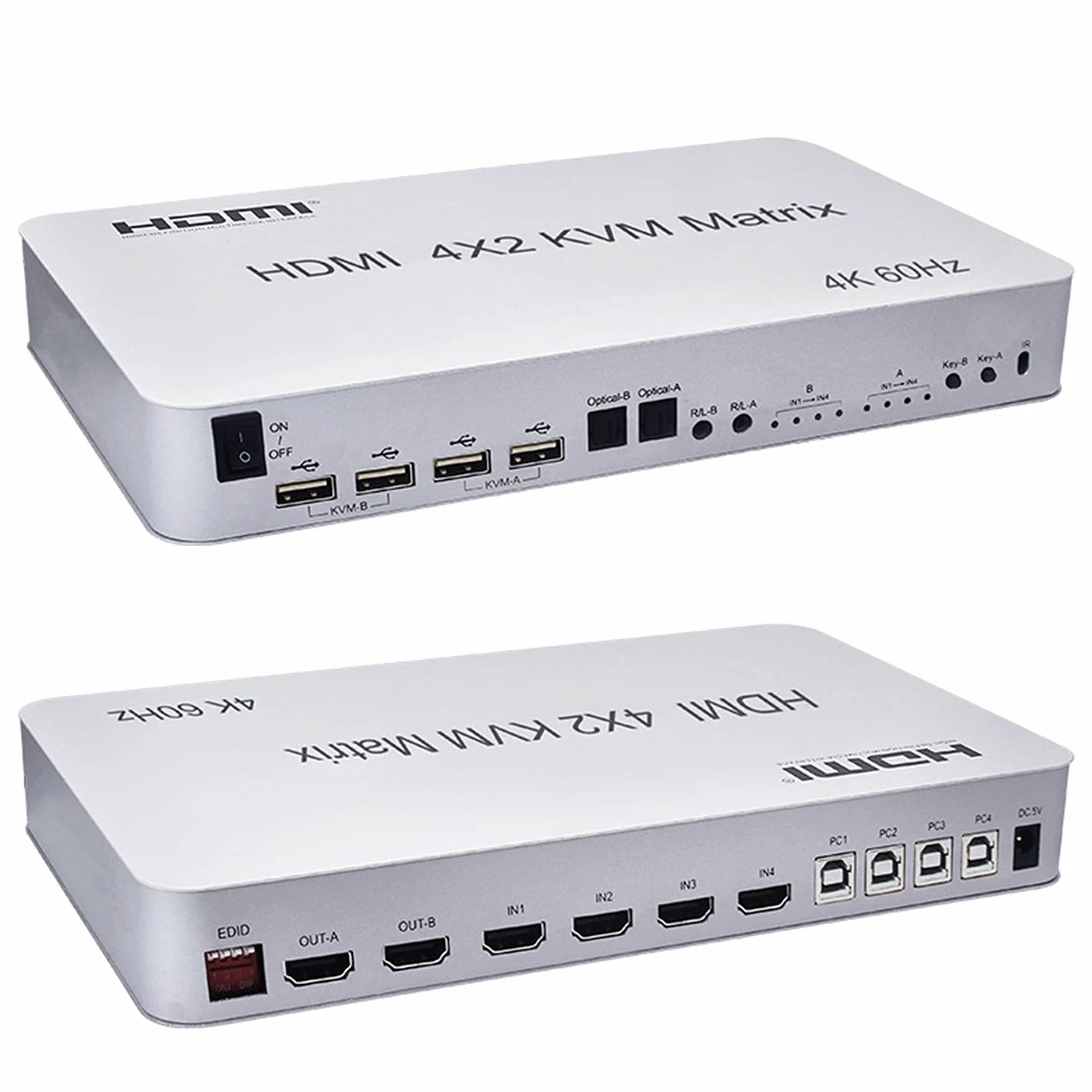 4 ports USB HD KVM Matrix 4X2 Dual Monitor 4K @ 60Hz HDR Switch Splitter 4 en 2 sorties HD 2.0 Switcher pour USB2.0 Clavier Souris PC Avec double audio indépendant
