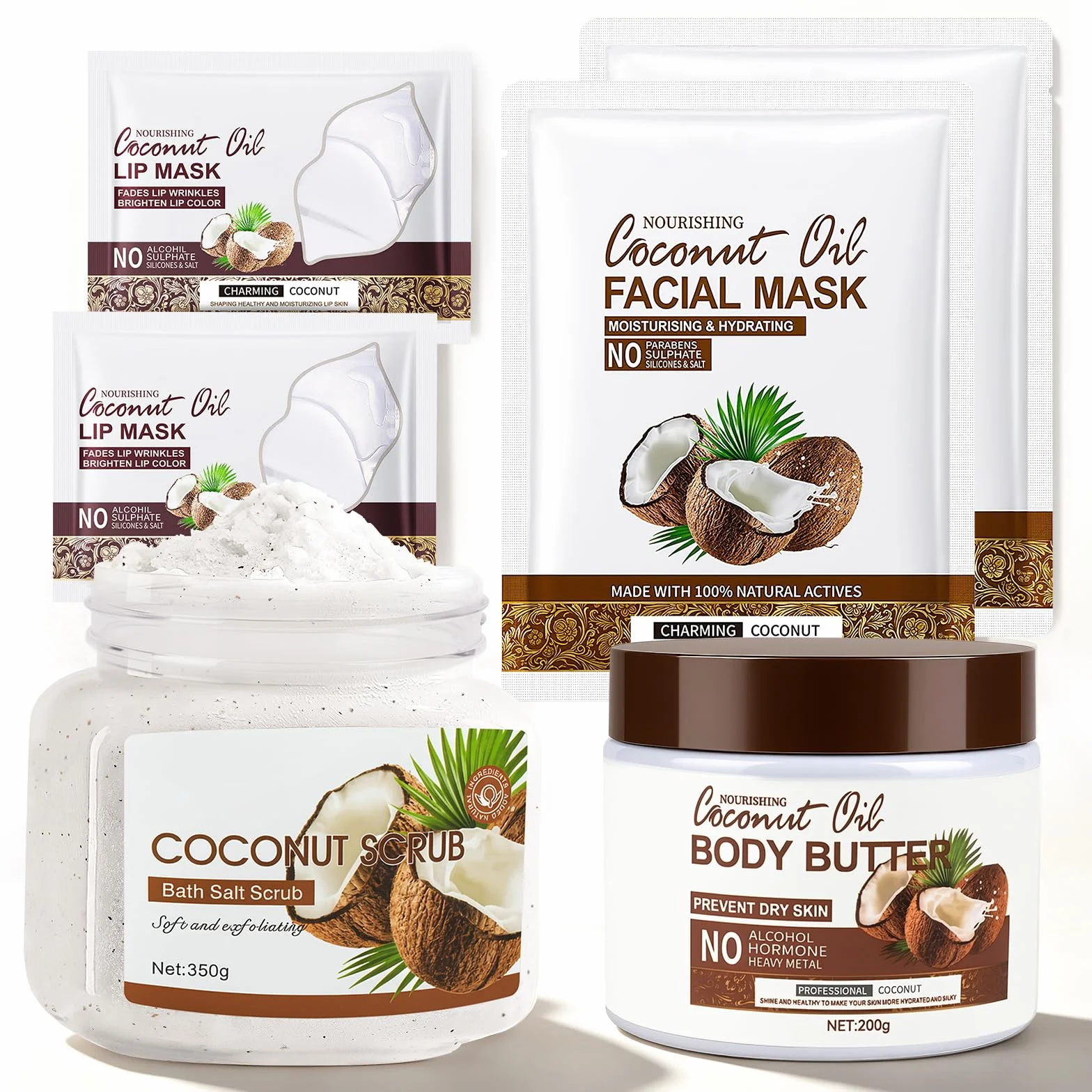 Coffret SPA Gommage Corps Exfoliant 350g Body Scrub 200g Beurre Corporel Masque Facial Patch Yeux