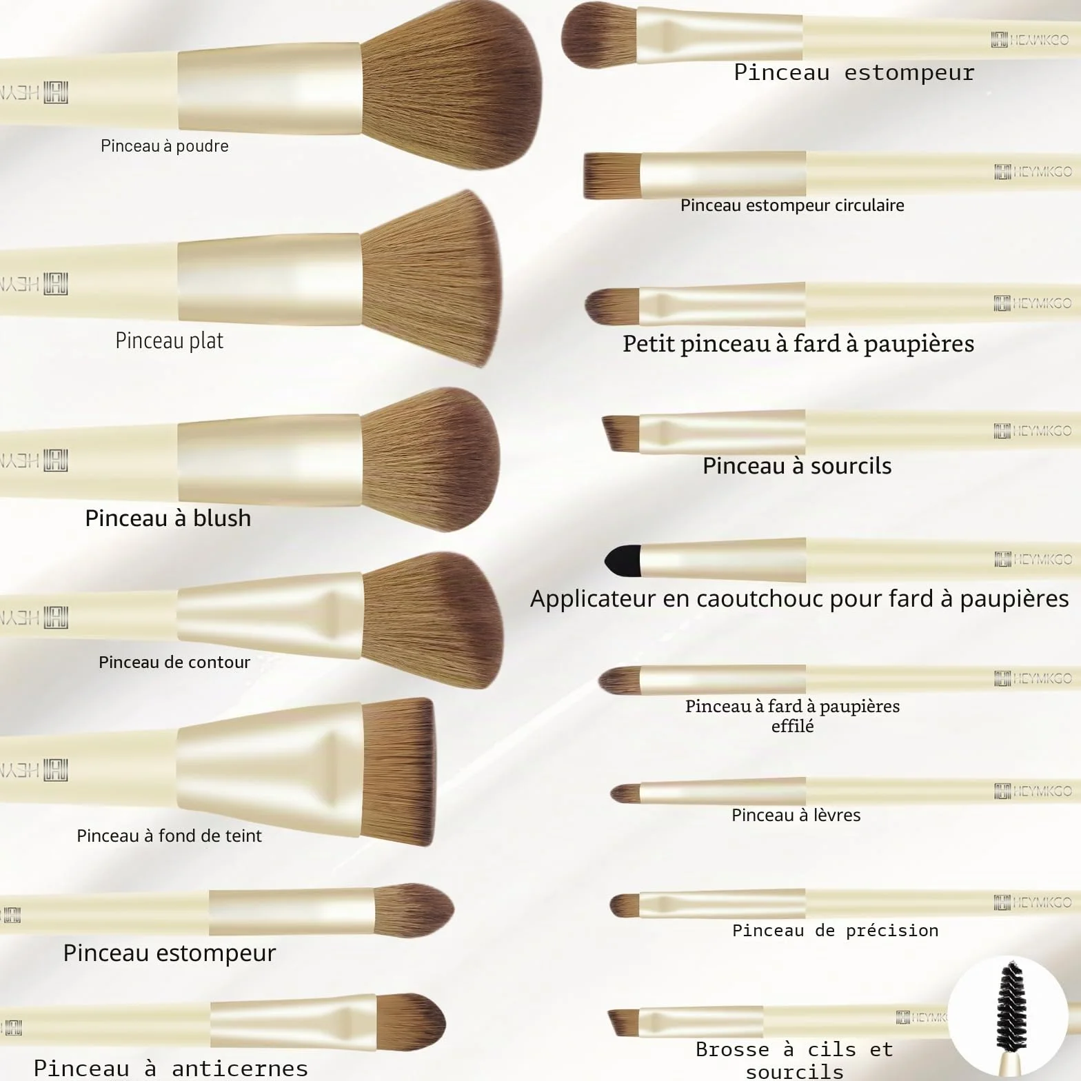 HEYMKGO Set de pinceaux de maquillage 16 pièces avec sac en velours