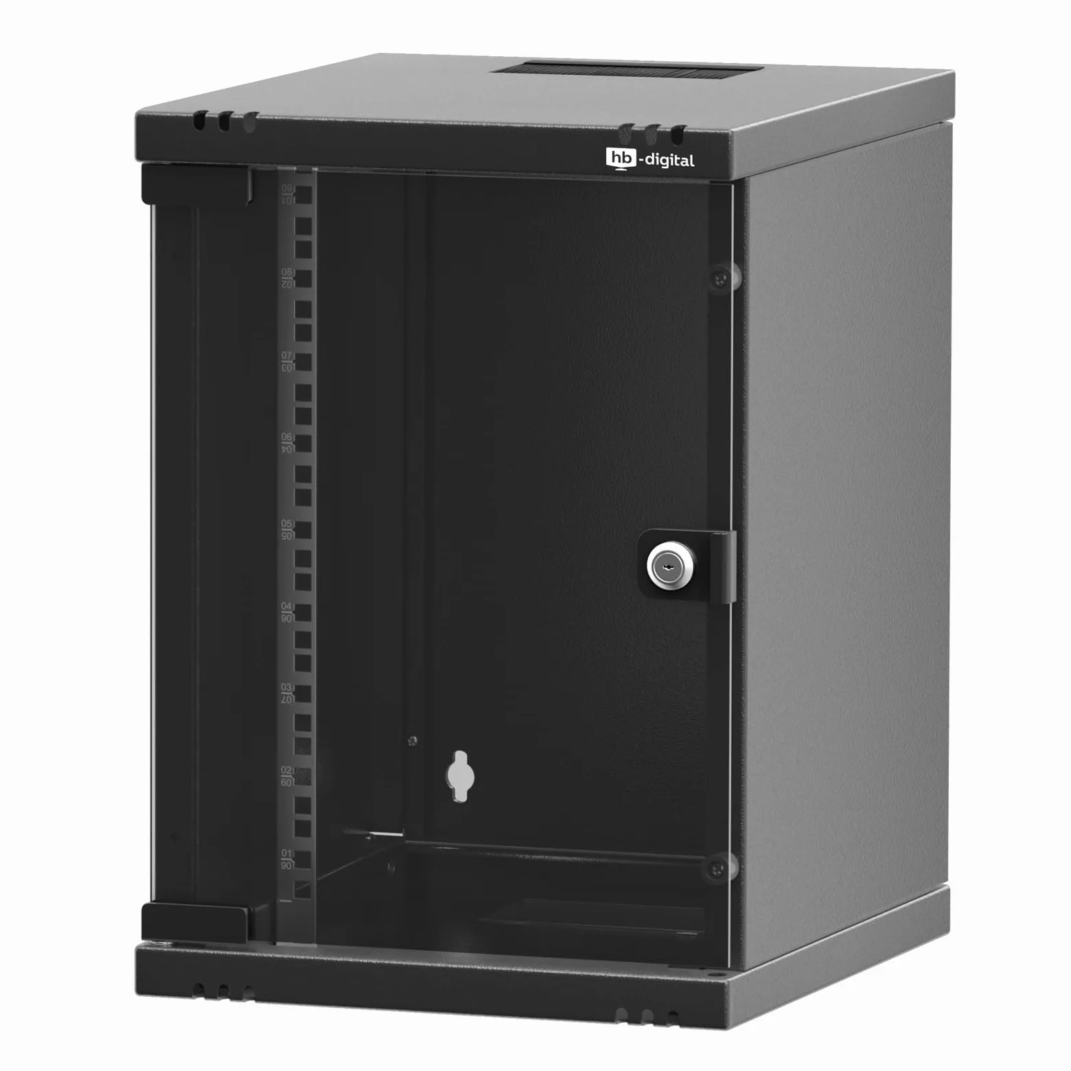 hb-digital Armoire réseau 9HE - Montage mural - Porte en verre - Serrure - Boîtier mural pour routeur EDV - Panneau de brassage - Charge maximale : 30 kg - Robuste - Profondeur : 300 mm -