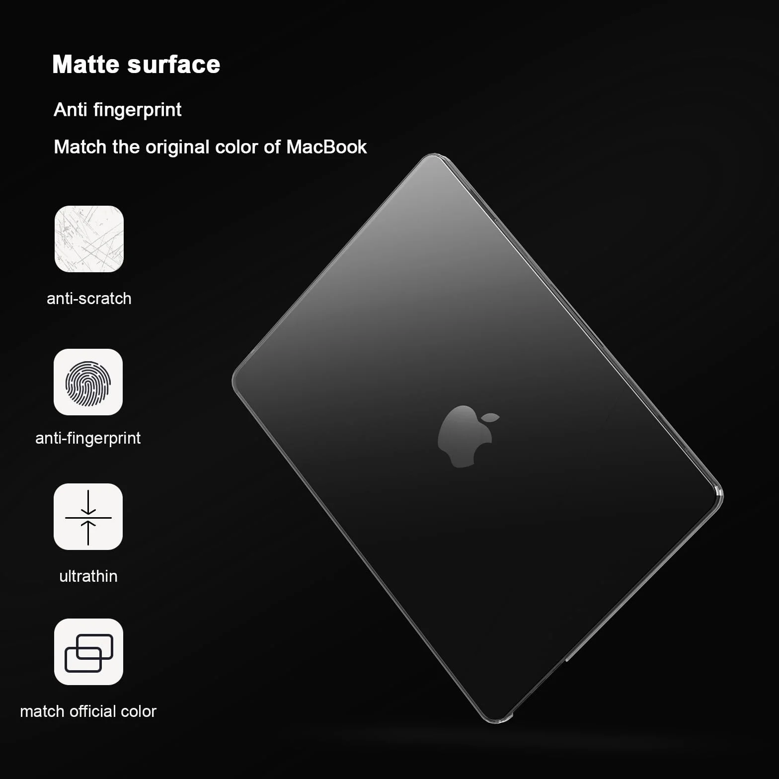Coque matte crystal MacBook Pro 16 pouces M5 M4 M3 M2 M1 Pro/Max 2026 2024-2021 Noir sidéral transparent
