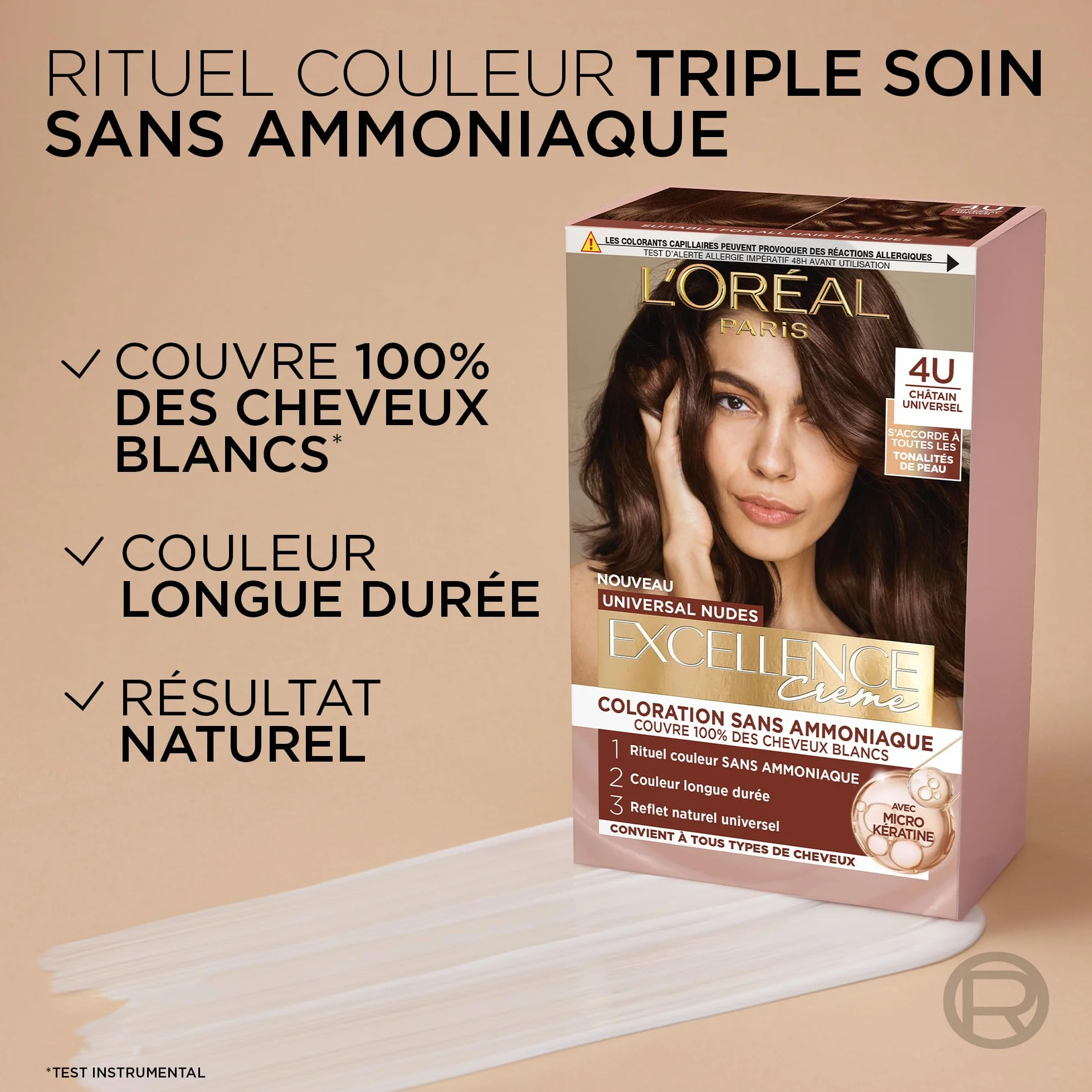 L’ORÉAL PARIS Excellence Crème Universal Nudes Coloration Cheveux Permanente Blond Très Clair Universel (9U) 100% Cheveux Blancs