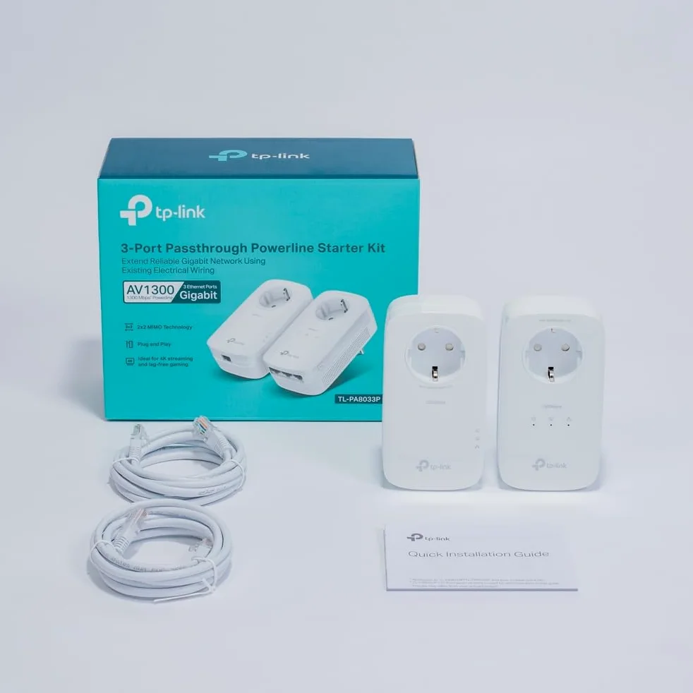 TP-Link Av1300 - Gigabit Passthrough Powerline Starter Kit - Bridge - Gige, Homeplug Av (hpav), Homeplug Av (hpav) 2.0, Ieee 1901 - An Wandsteckdose