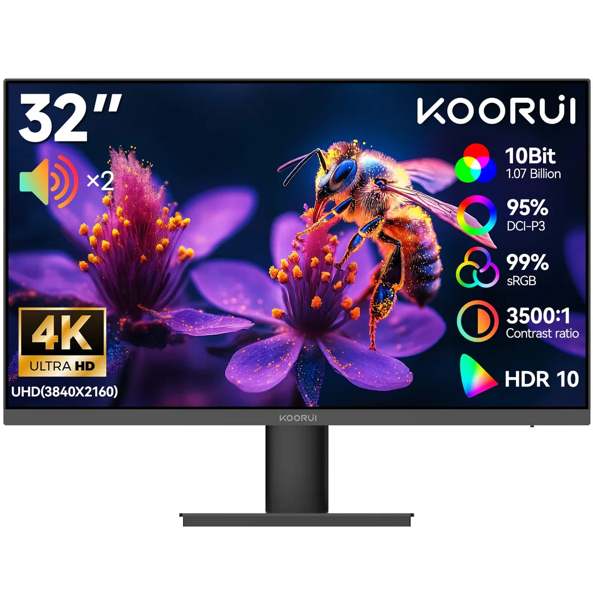 KOORUI Écran PC 32 Pouces 4K UHD, Dalle VA, Haut-parleurs intégrés