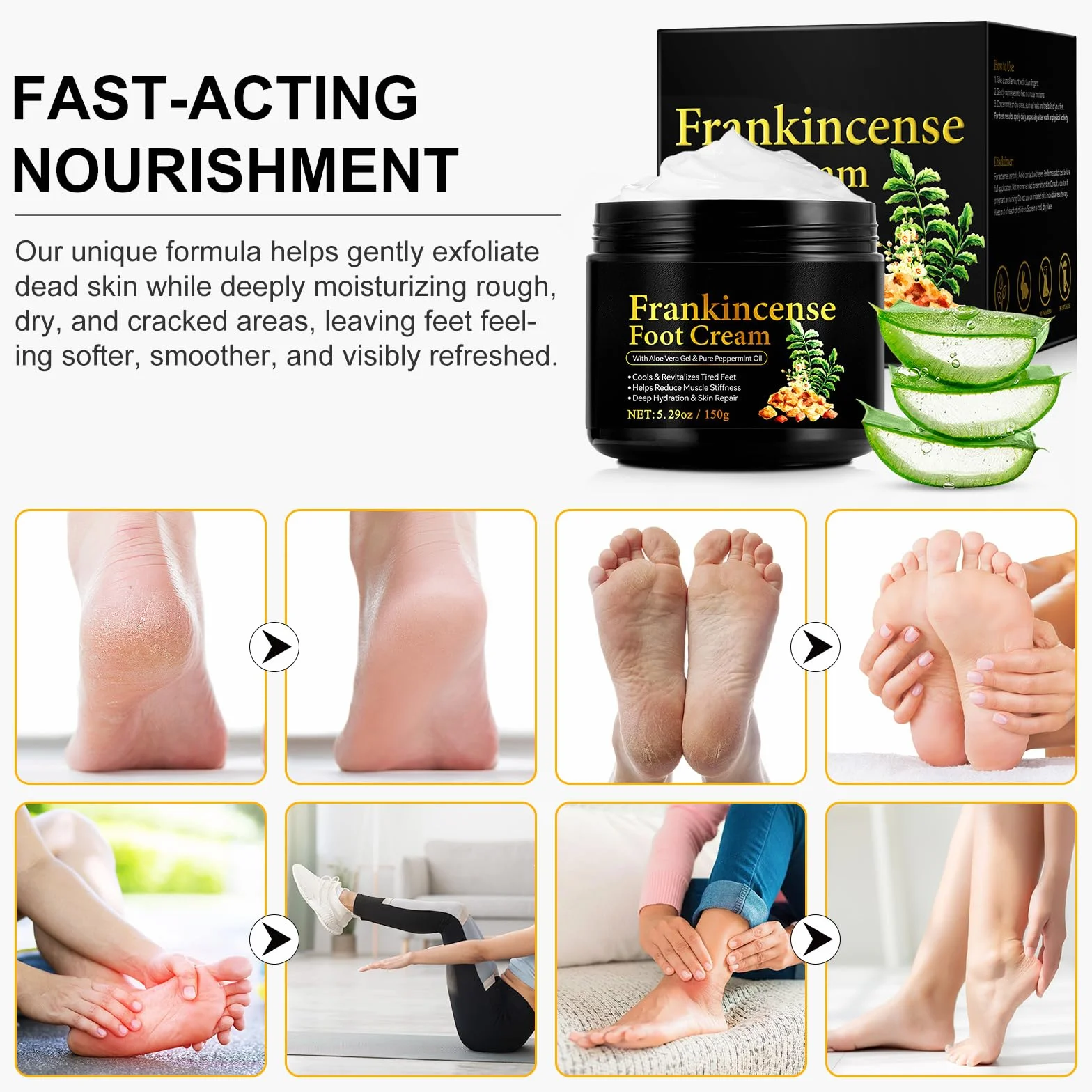 Crème pour Pieds Fatigués Soin Réparateur Encens Menthe Pure 150g