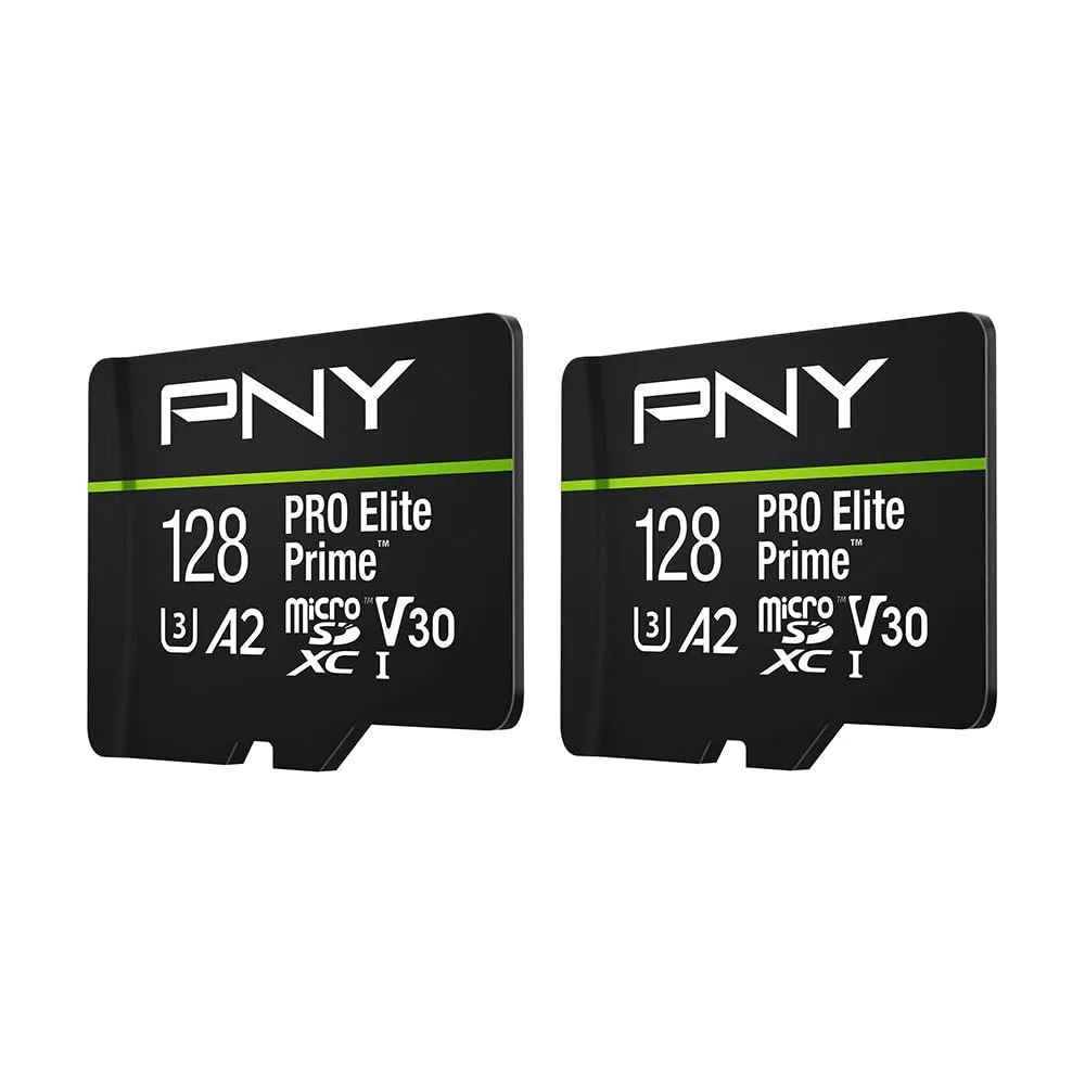 PNY 2X 128GB Pro Elite Prime C10 U3 V30 A2 microSDXC Carte Mémoire Flash