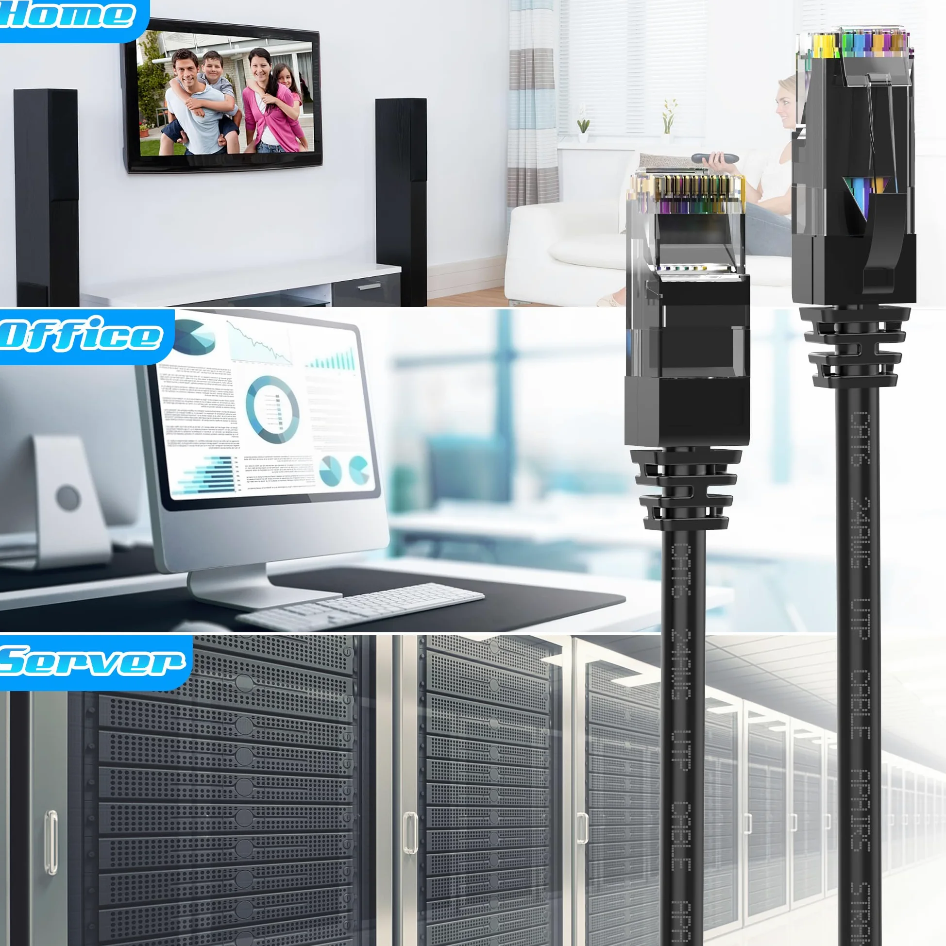 Câble Ethernet Cat6 de 60 m, câble de raccordement Cat6, câble réseau UTP, intérieur et extérieur, PoE, 24 AWG CCA, compatible avec PC, ordinateur portable, routeur, commutateur, serveur, avec 25