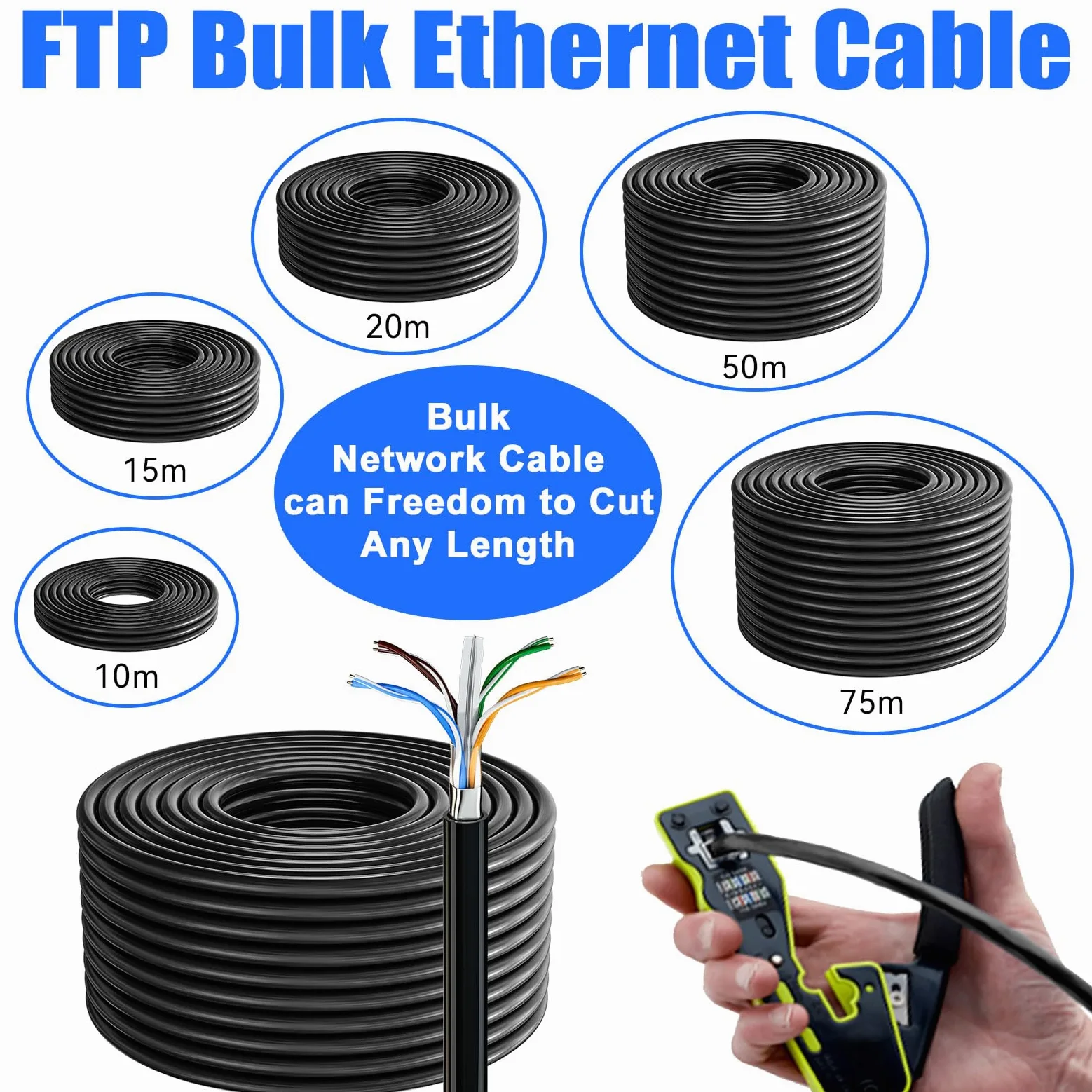 Cable Ethernet 100m, RJ45 Cat 6 Blindé Câble Réseau à l'extérieur Intérieur