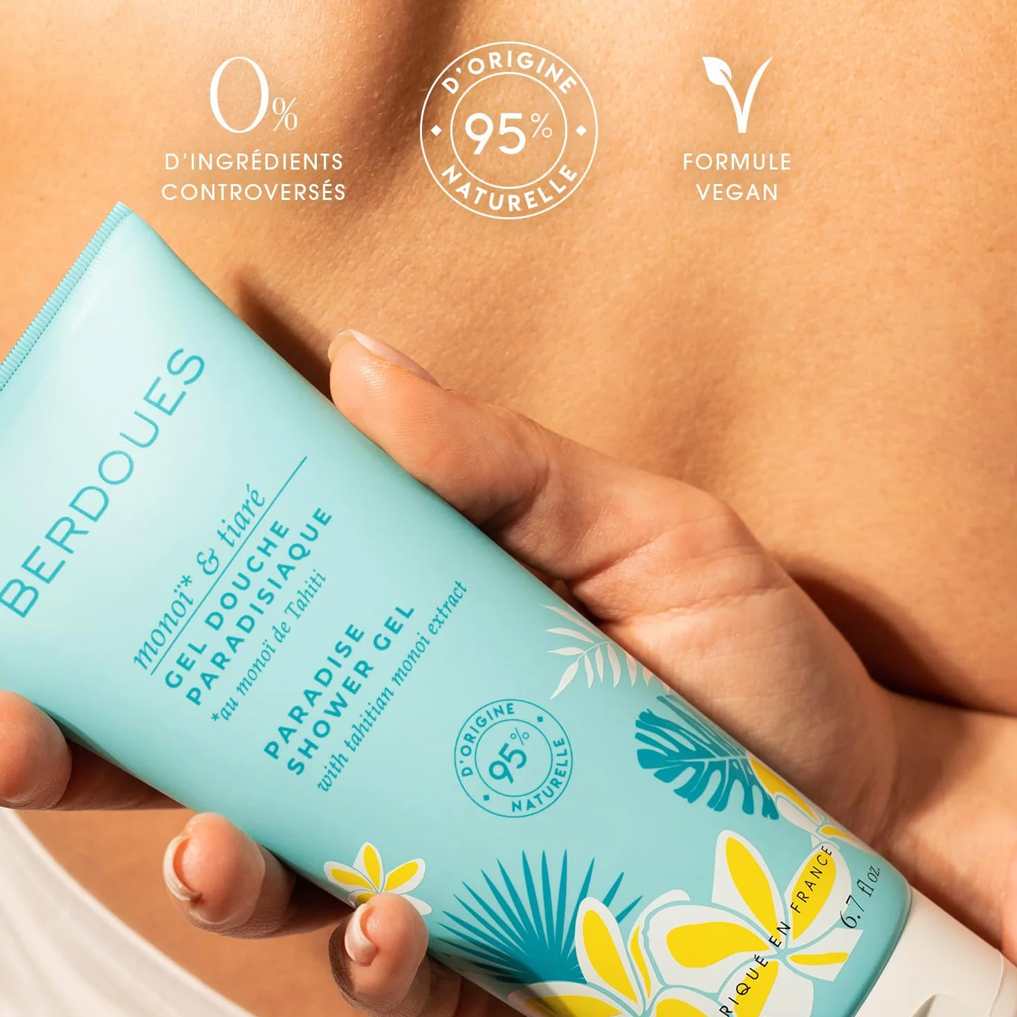 BERDOUES Brume parfumée protectrice cheveux 100 ml Gel douche 200 ml Parfum Monoï Tiaré femme 95% d'origine naturelle Vegan Made in France