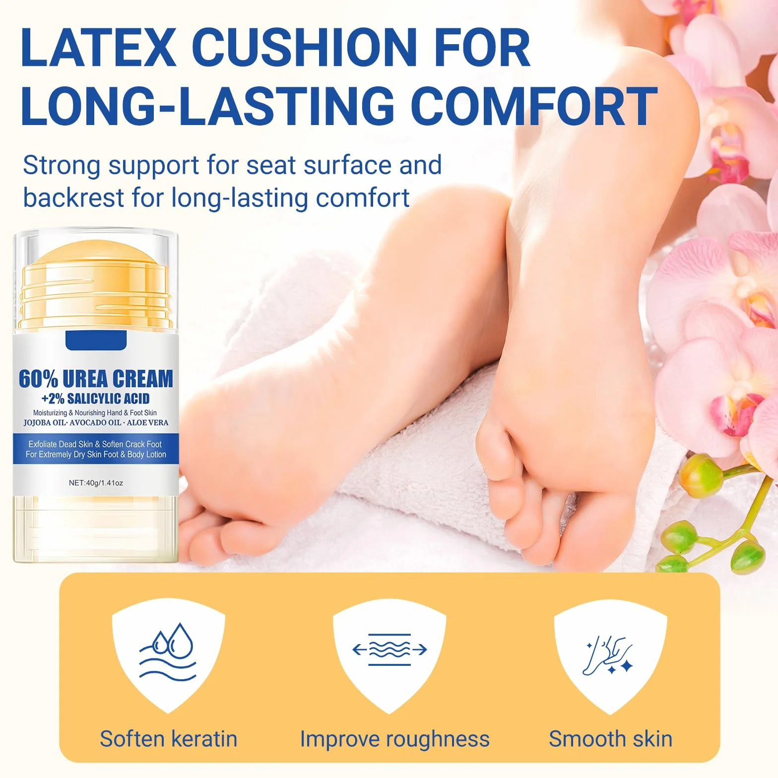 Crème à l'Urée 60% 40g pour Pieds Secs et Fissurés, Réparatrice Hydratante avec Aloe Vera