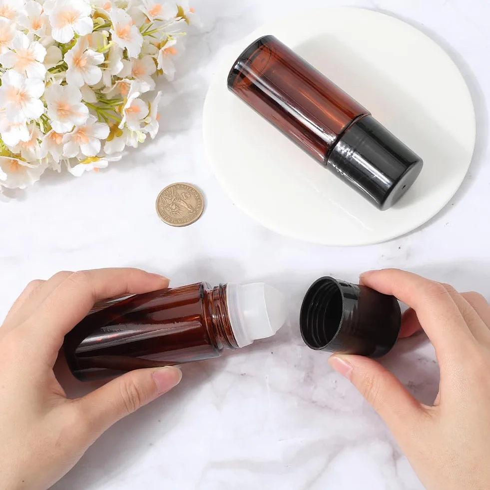 Flacons à Bille en Verre 50ml, Bouteilles sans Fuite Rechargeables pour Huiles Essentielles, Parfum et Cosmétique