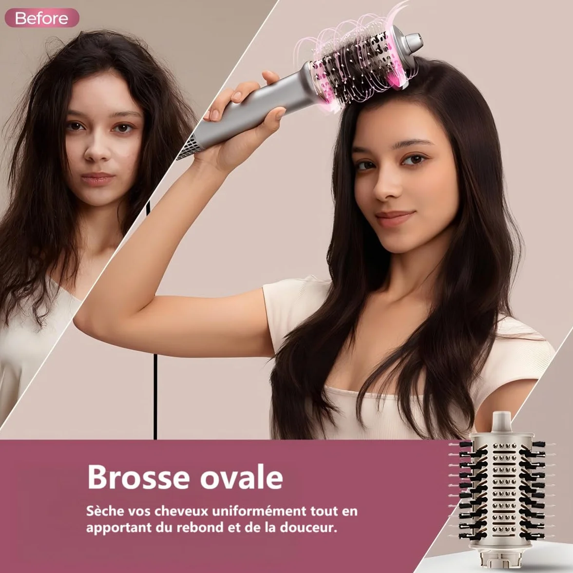AirEdge A3 Brosse Soufflante 5-en-1 Automatique Coanda 1500W Lisseur Volumateur Ionique Anti-Frisottis Cheveux Longs Fins Épais