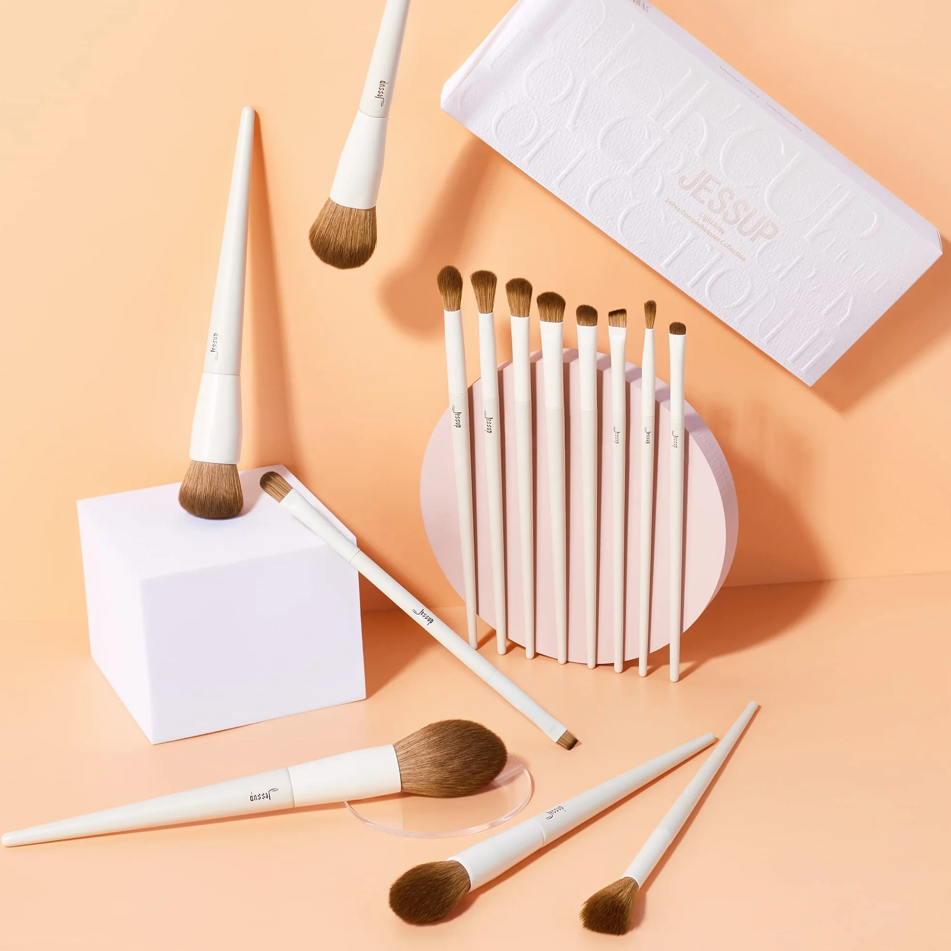 Jessup Pinceaux Maquillage 14pcs Set Brosse Fond de Teint Poudre Contour Fard Paupières Surbrillance Blush Correcteur Sourcil Liner Synthétiques T329