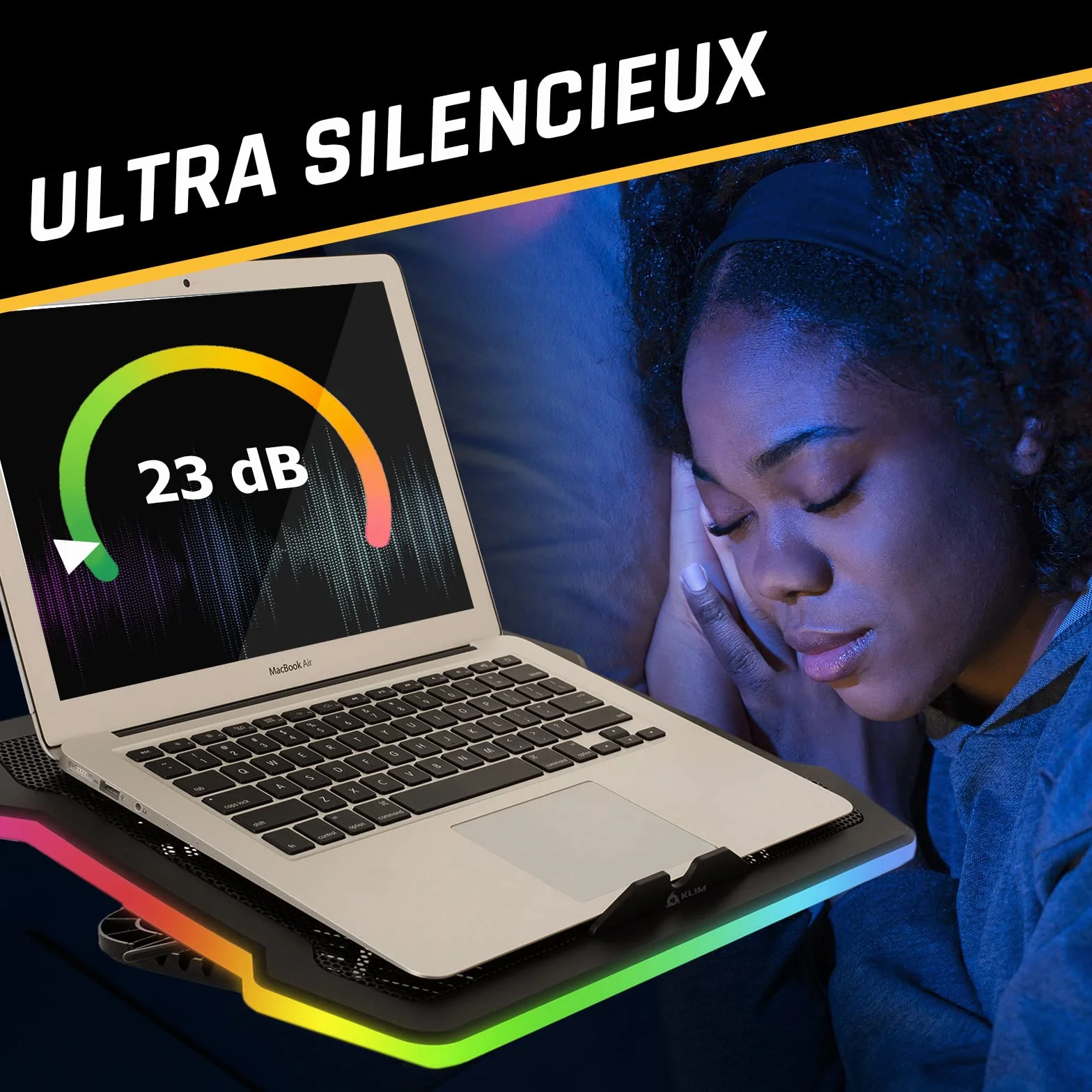 KLIM Ultimate Refroidisseur PC Portable 11" à 17" - Éclairage RGB - Support Ordinateur Portable Gaming - Ventilateur USB
